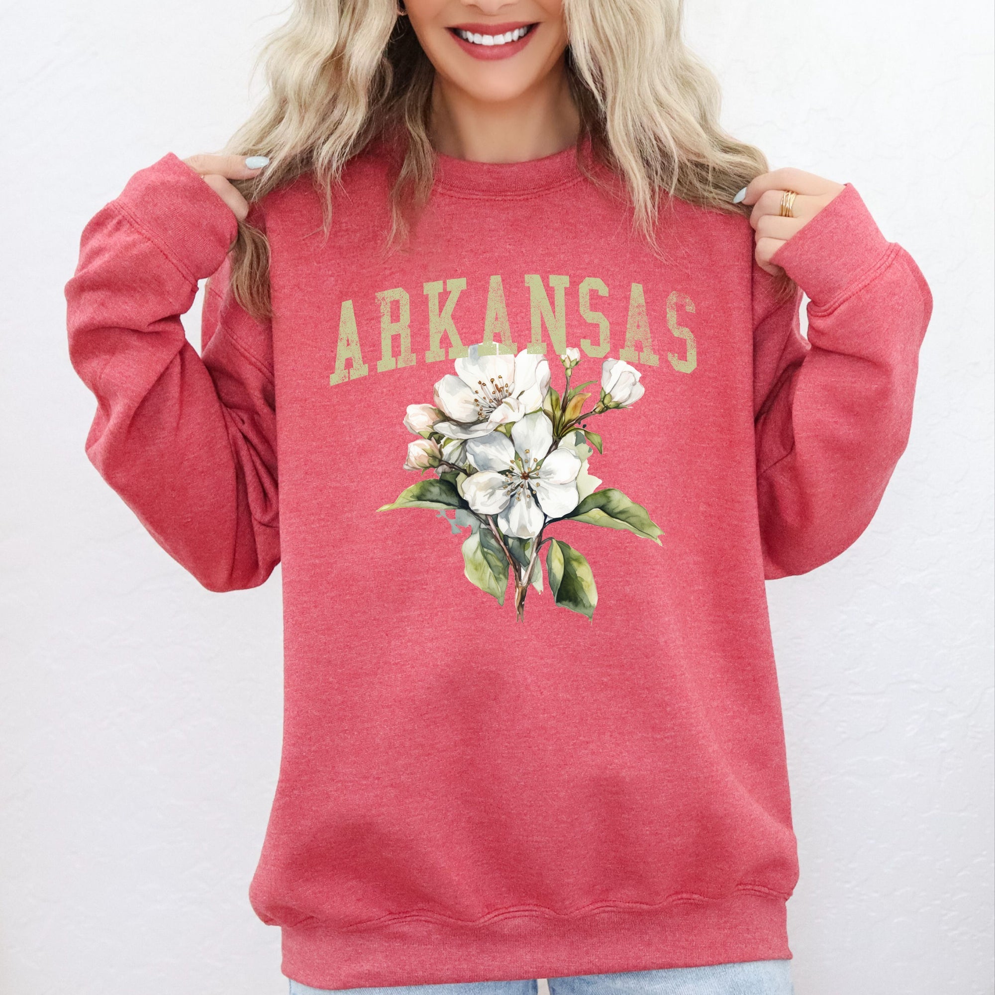 Arkansas State Flower Apple Blossom State Pride Illustration Vintage Inspired Sweatshirt