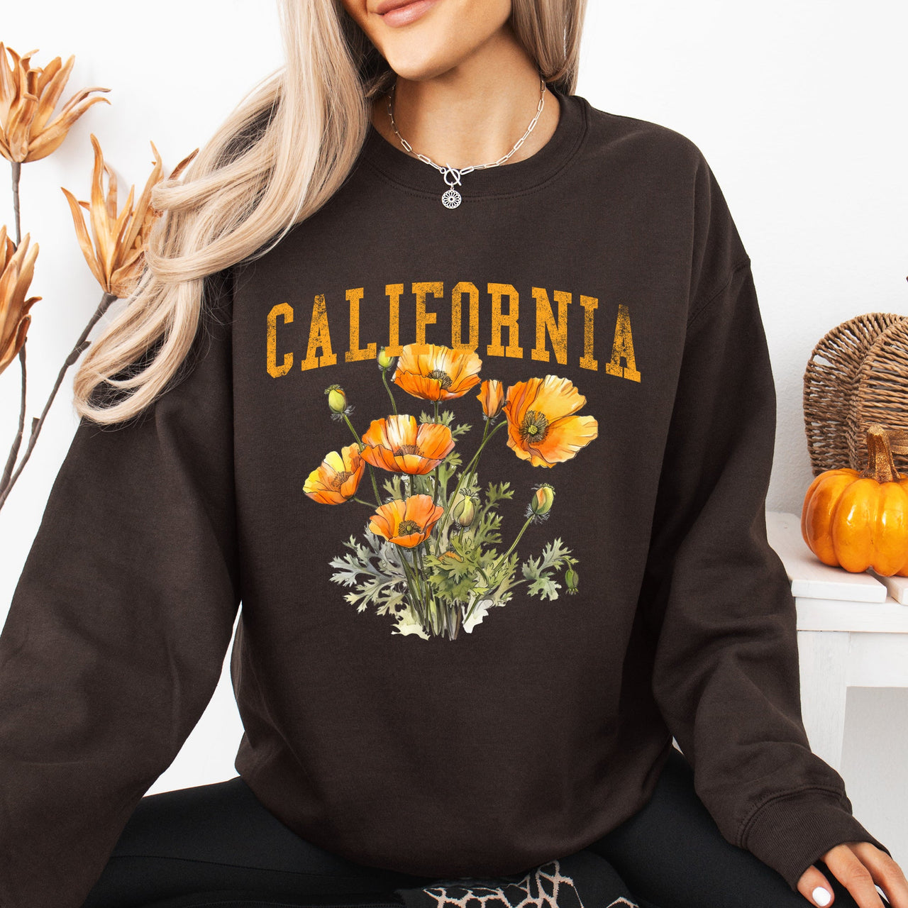 California State Flower Poppy Botanical Illustration Celebrating California Native Flora Sweatshirt