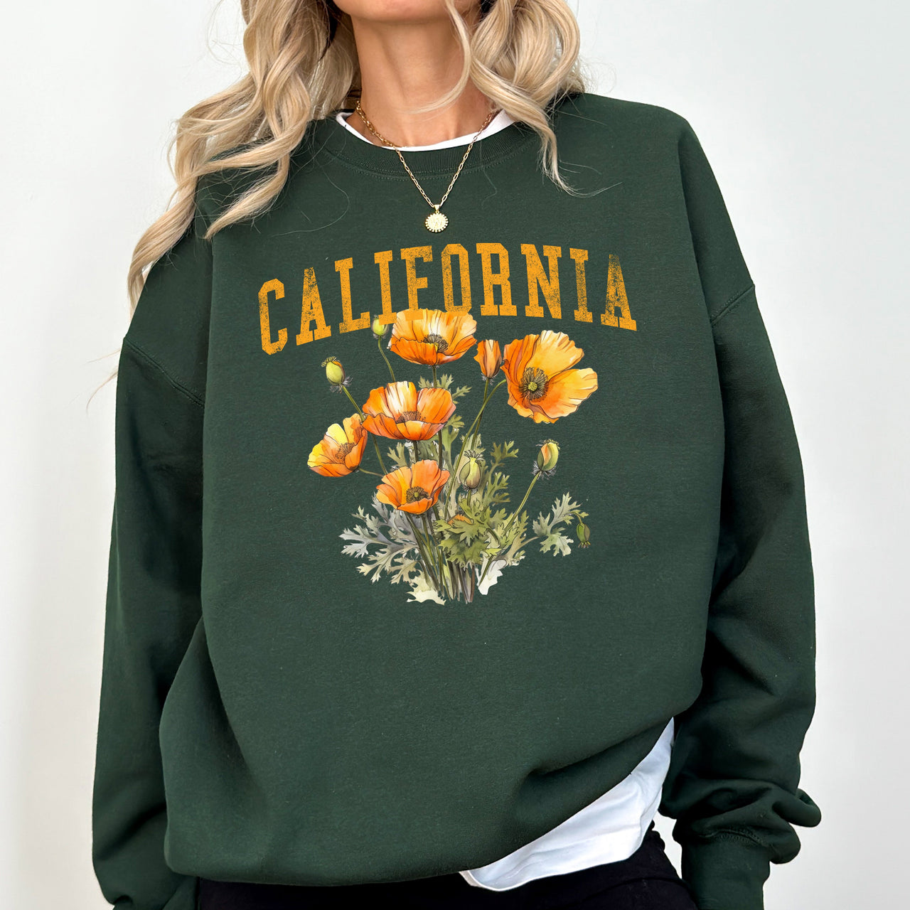 California State Flower Poppy Botanical Illustration Celebrating California Native Flora Sweatshirt