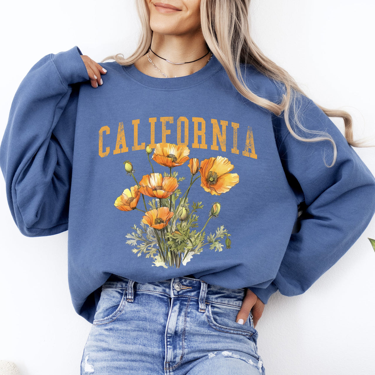 California State Flower Poppy Botanical Illustration Celebrating California Native Flora Sweatshirt