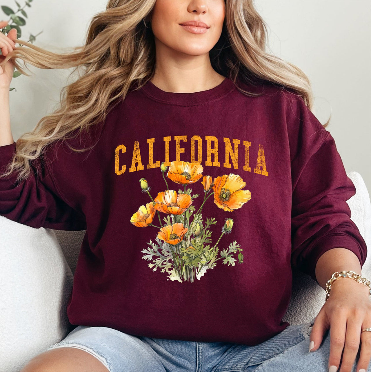 California State Flower Poppy Botanical Illustration Celebrating California Native Flora Sweatshirt