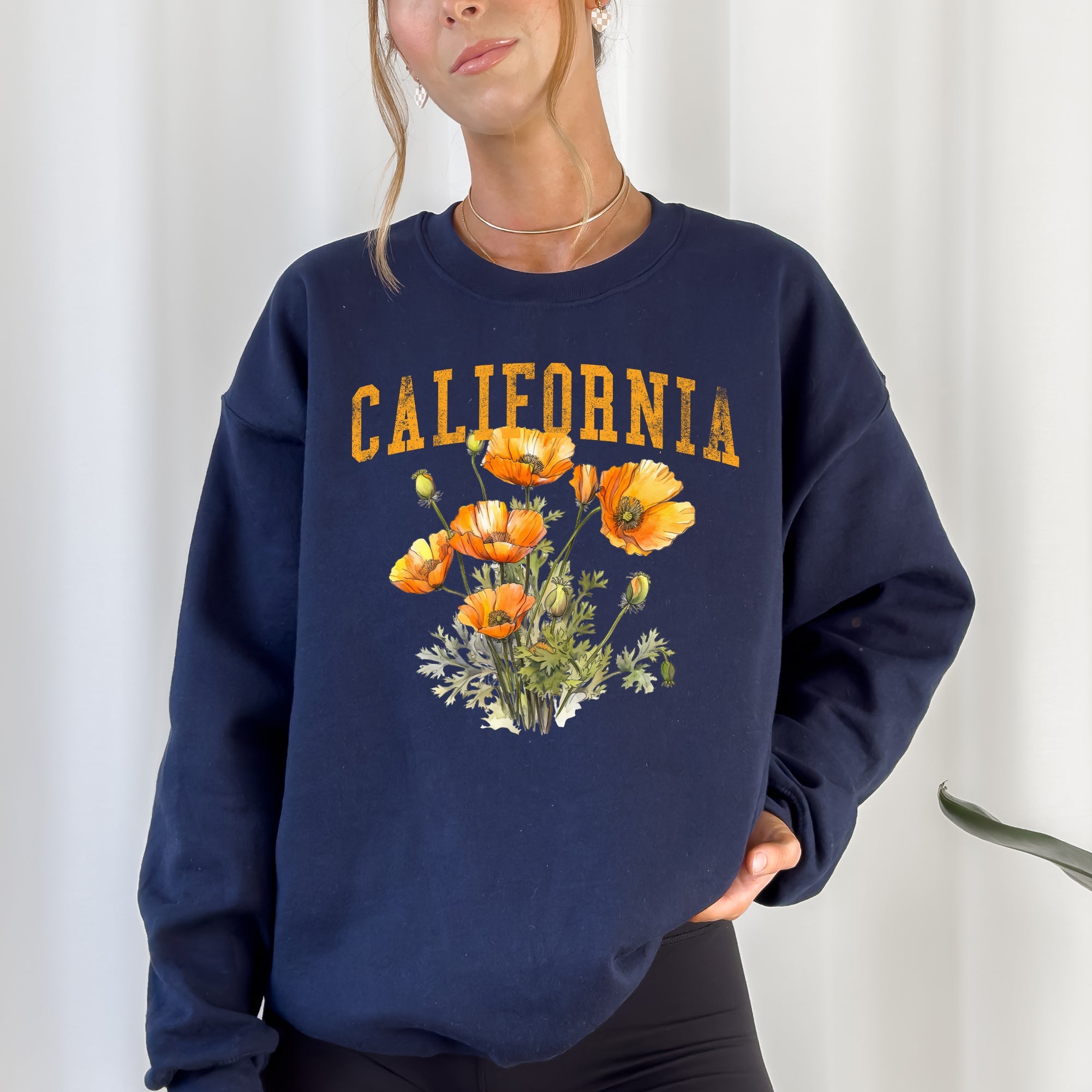 California State Flower Poppy Botanical Illustration Celebrating California Native Flora Sweatshirt
