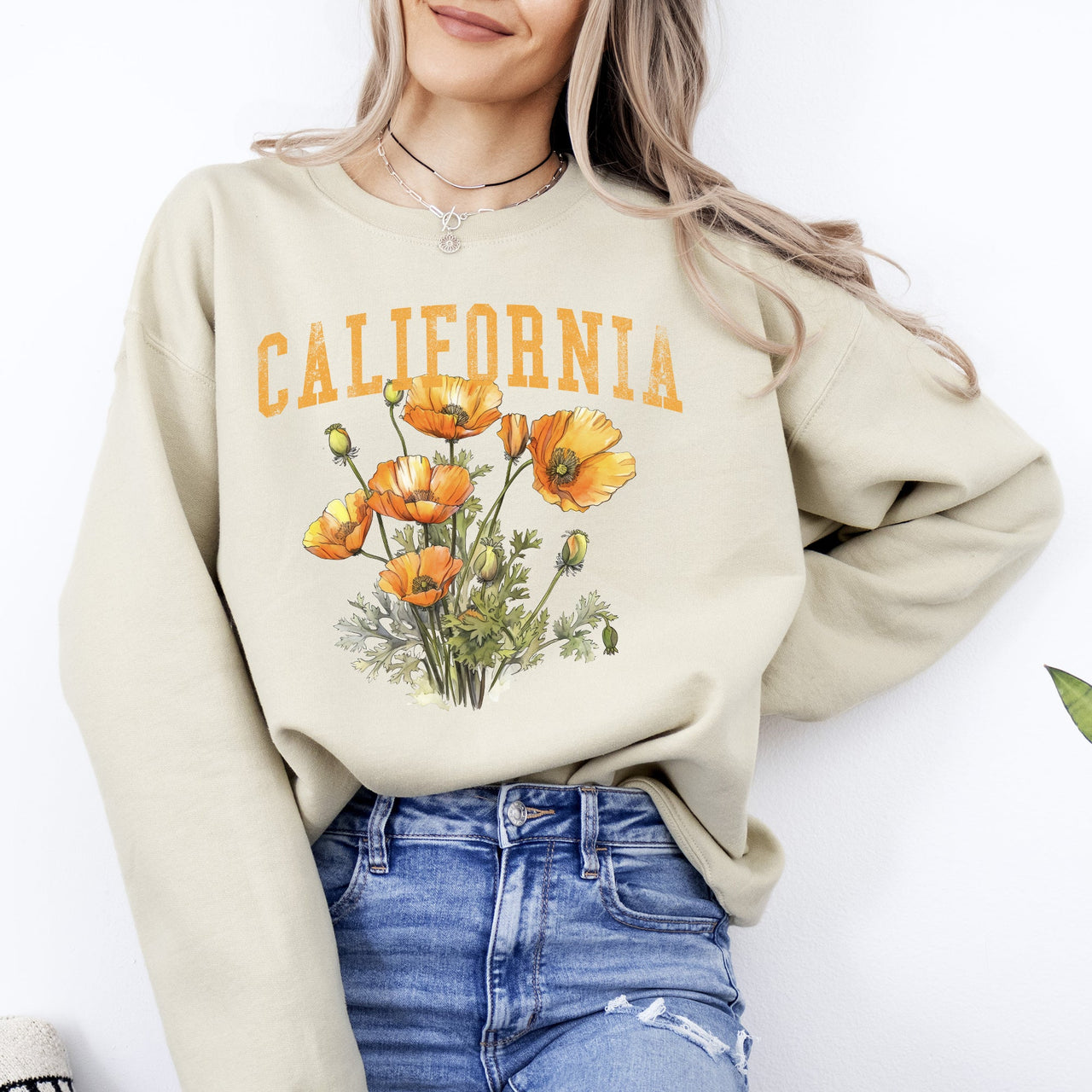 California State Flower Poppy Botanical Illustration Celebrating California Native Flora Sweatshirt