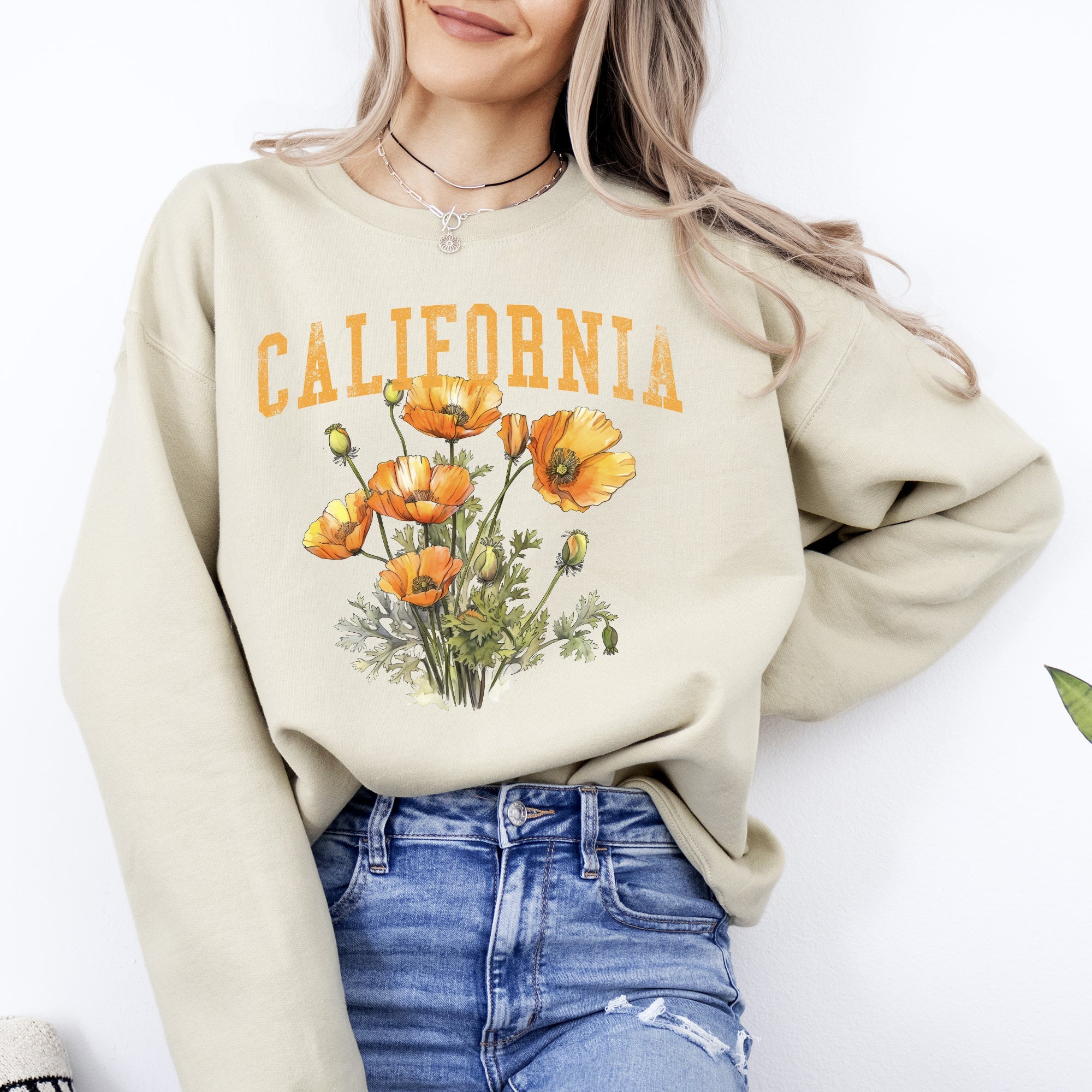 California State Flower Poppy Botanical Illustration Celebrating California Native Flora Sweatshirt