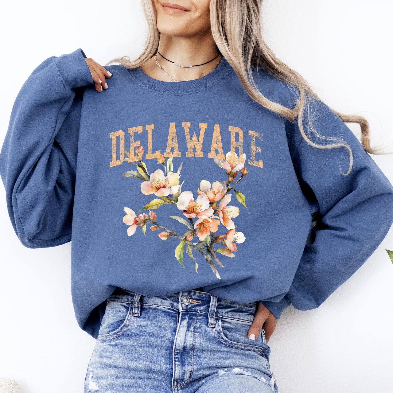 Delaware State Flower Elegant Folklore Emblem Graphic Cozy Soft Fleece Sweatshirt