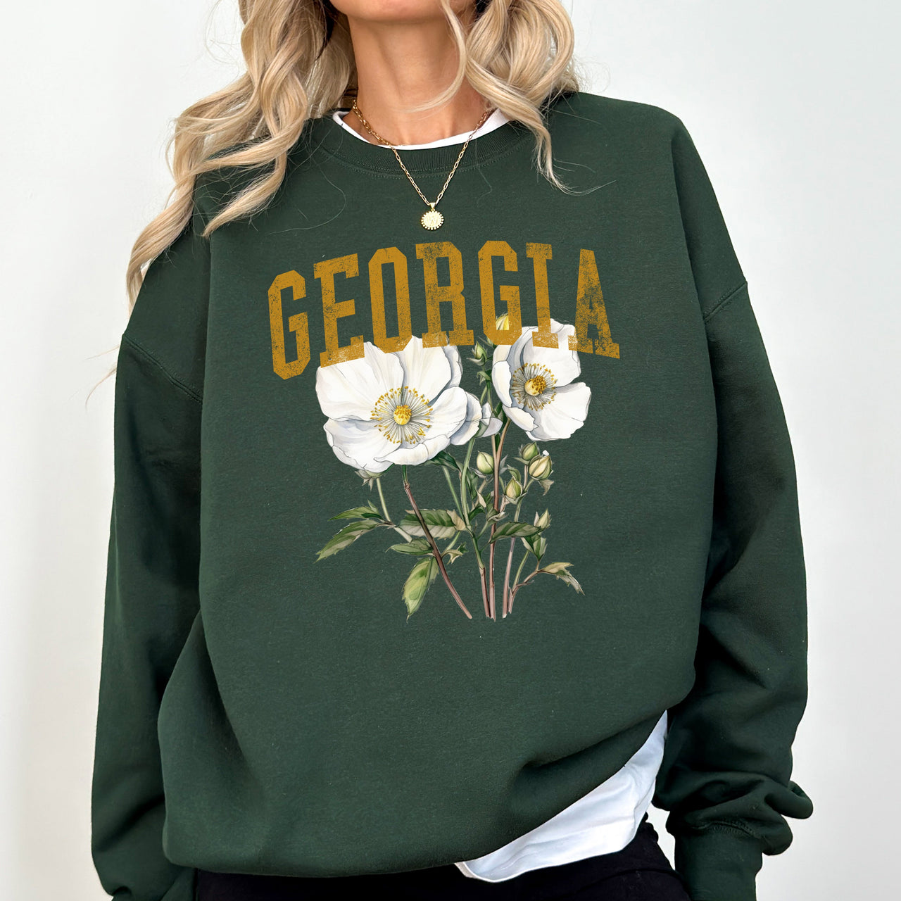 Georgia State Flower Emblem and Heritage Classic Botanical Illustration Sweatshirt