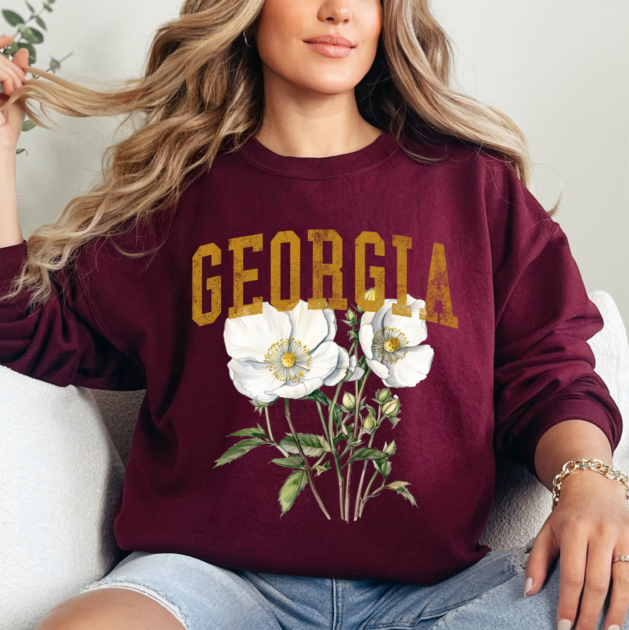 Georgia State Flower Emblem and Heritage Classic Botanical Illustration Sweatshirt