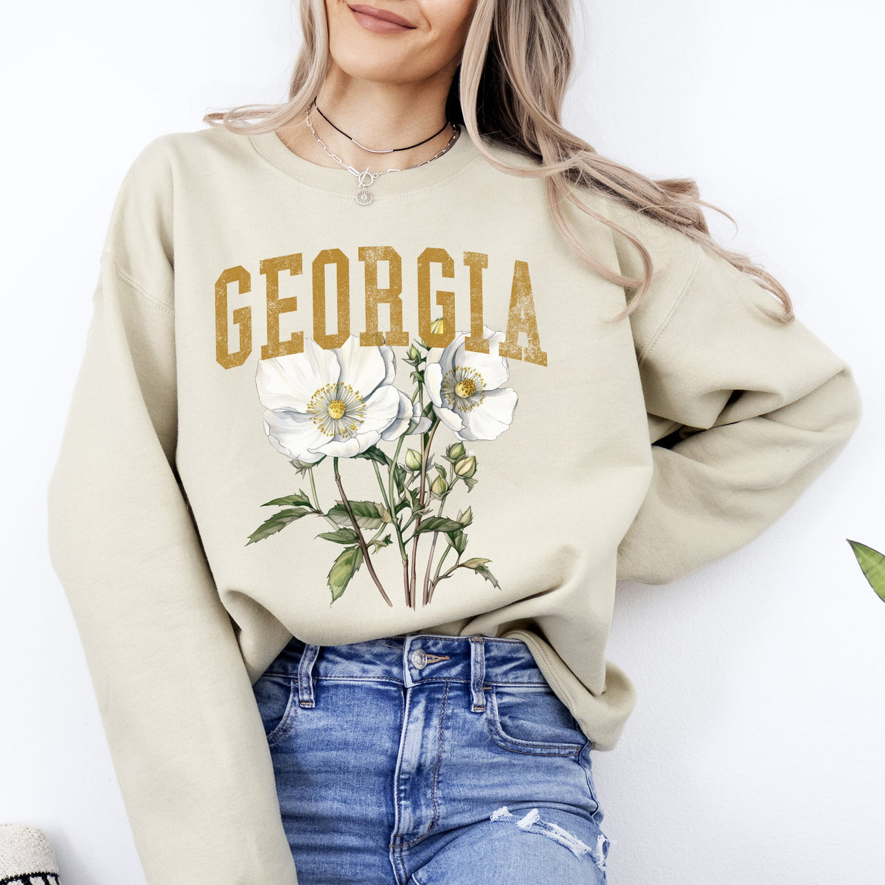 Georgia State Flower Emblem and Heritage Classic Botanical Illustration Sweatshirt