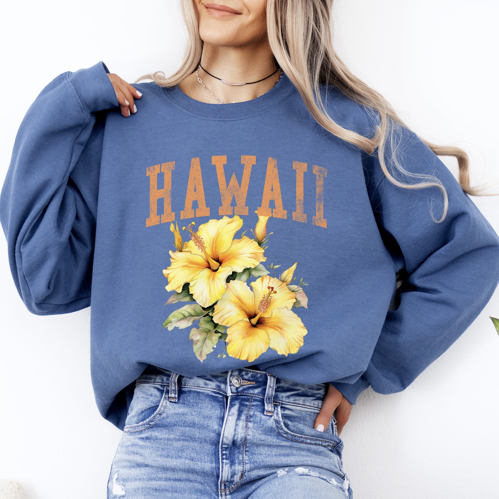Hawaii State Flower Heritage And Tropical Island Nature Inspired Graphic Sweatshirt
