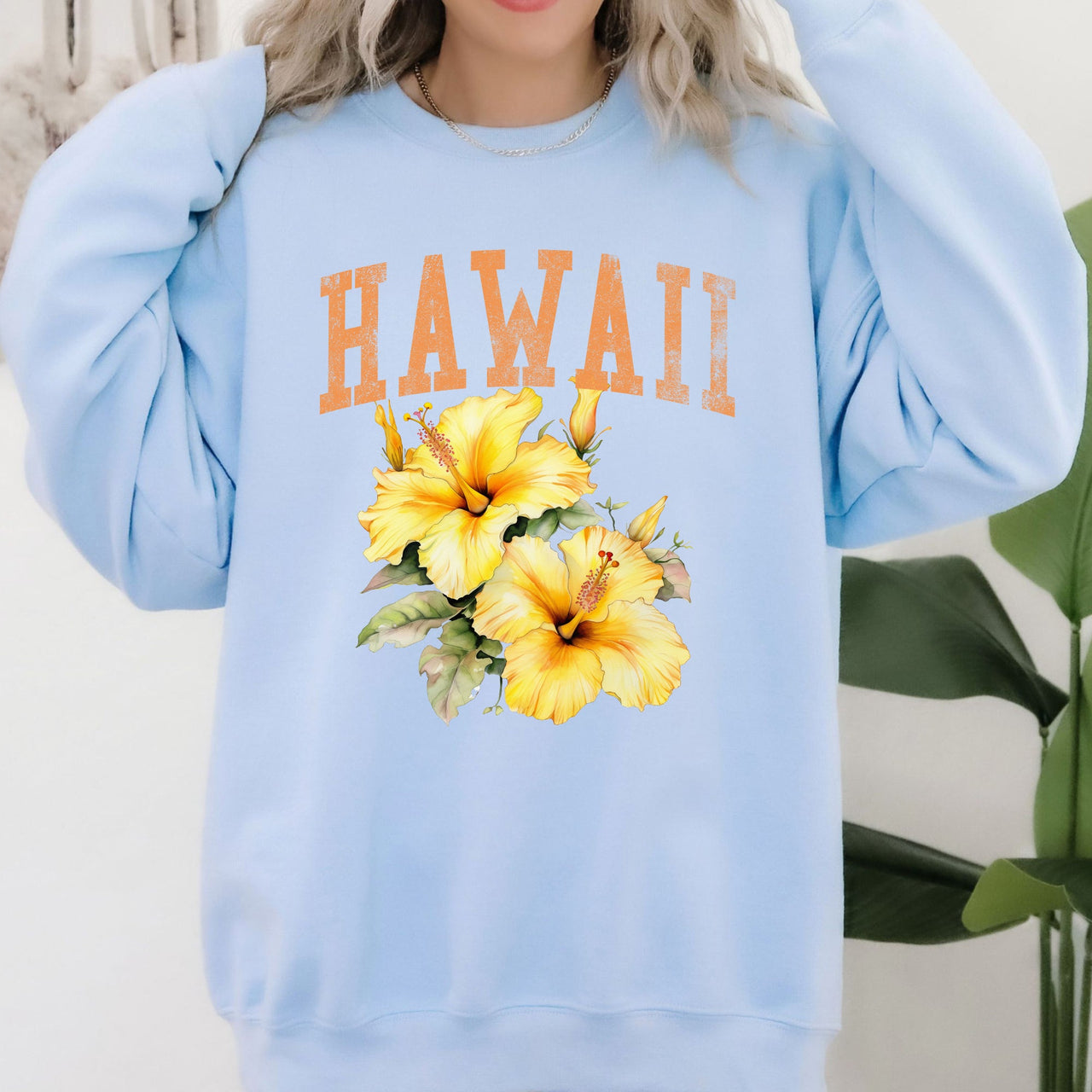 Hawaii State Flower Heritage And Tropical Island Nature Inspired Graphic Sweatshirt