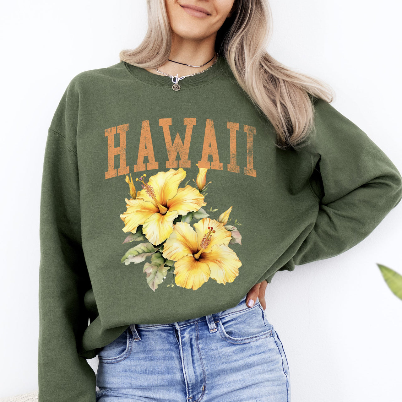 Hawaii State Flower Heritage And Tropical Island Nature Inspired Graphic Sweatshirt