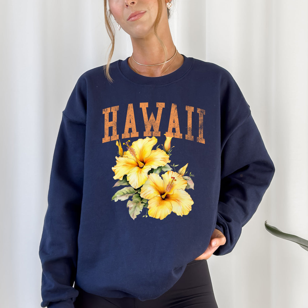 Hawaii State Flower Heritage And Tropical Island Nature Inspired Graphic Sweatshirt