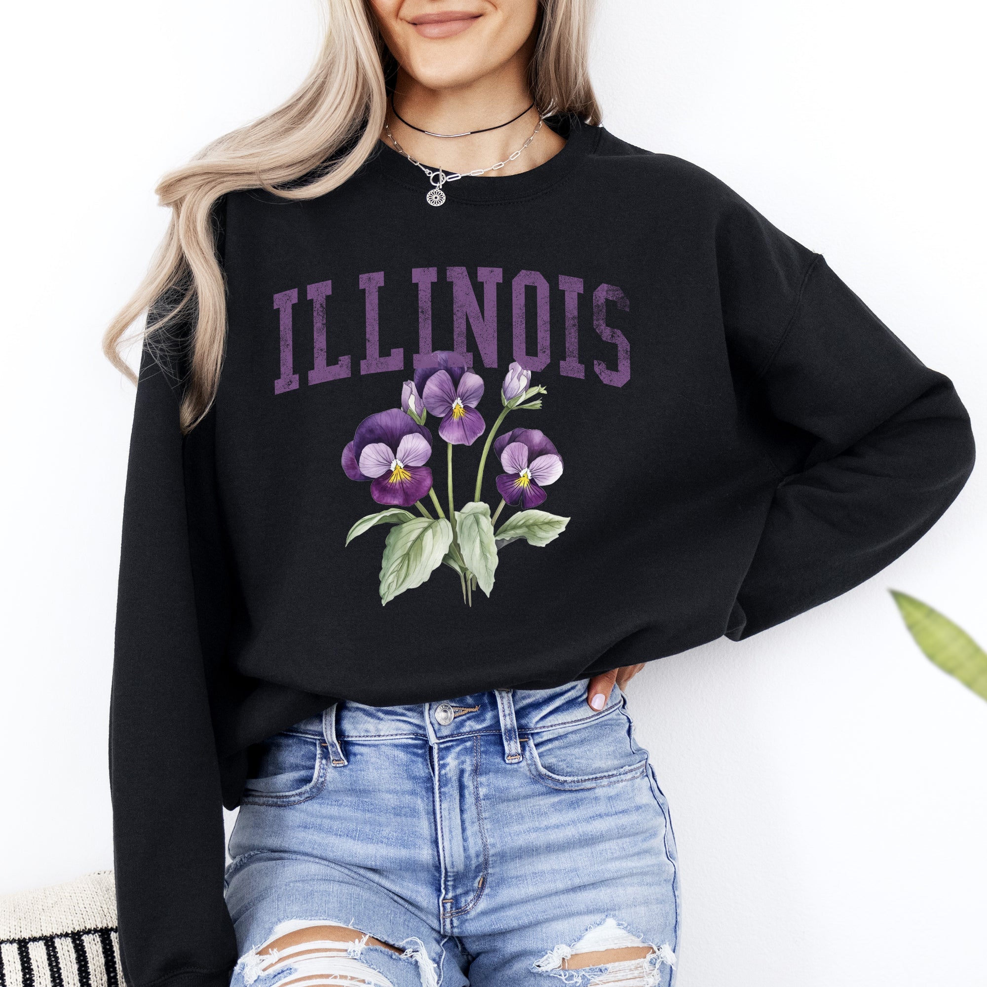 Illinois State Flower Vintage Illustration Emblem Graphic Charm Collection Sweatshirt