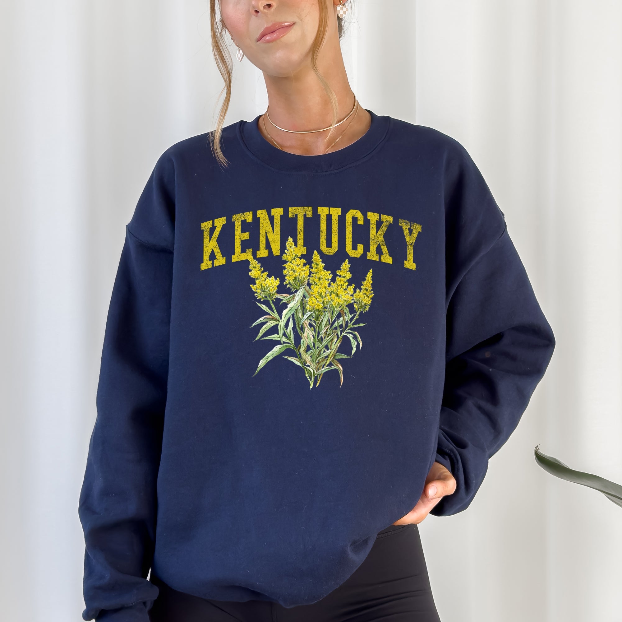 Kentucky State Flower Emblem Illustration Featuring Bold State Pride Script and Vintage Heraldic Crest Sweatshirt