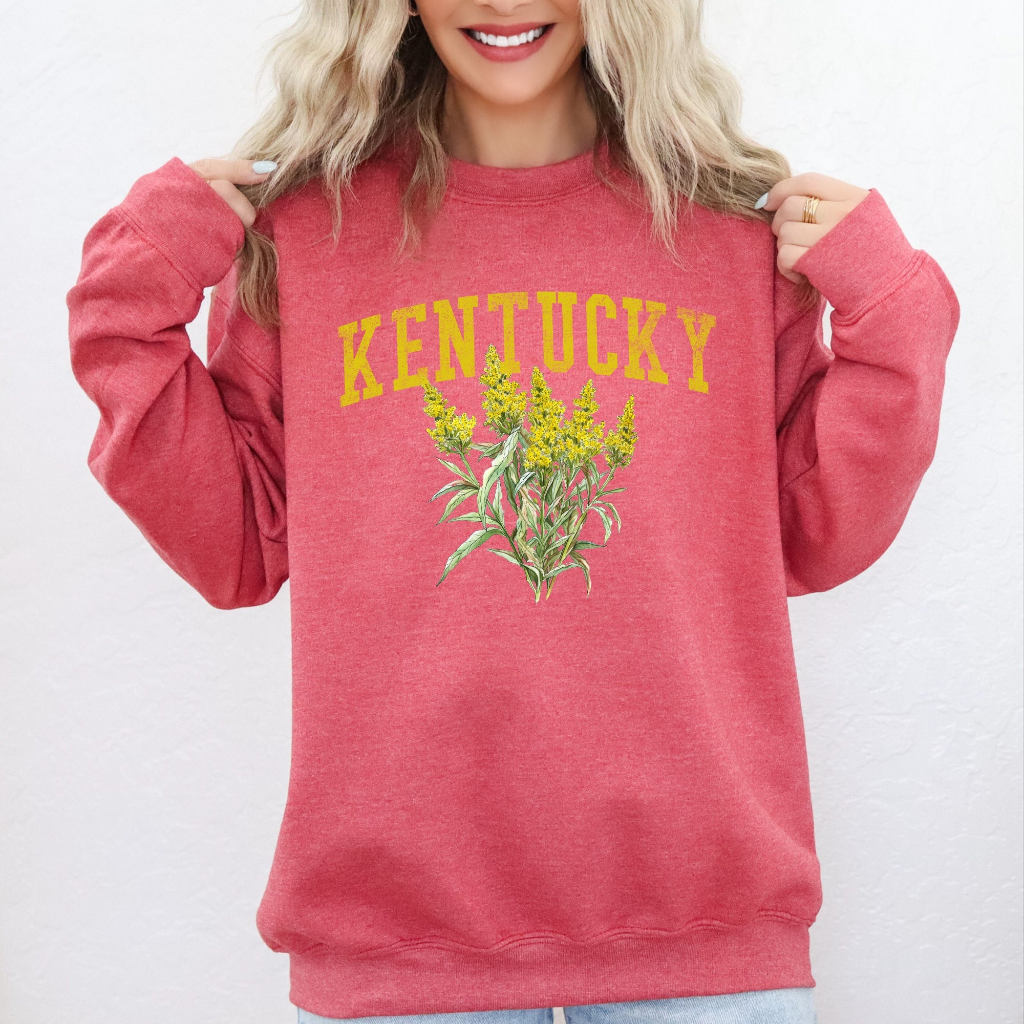 Kentucky State Flower Emblem Illustration Featuring Bold State Pride Script and Vintage Heraldic Crest Sweatshirt