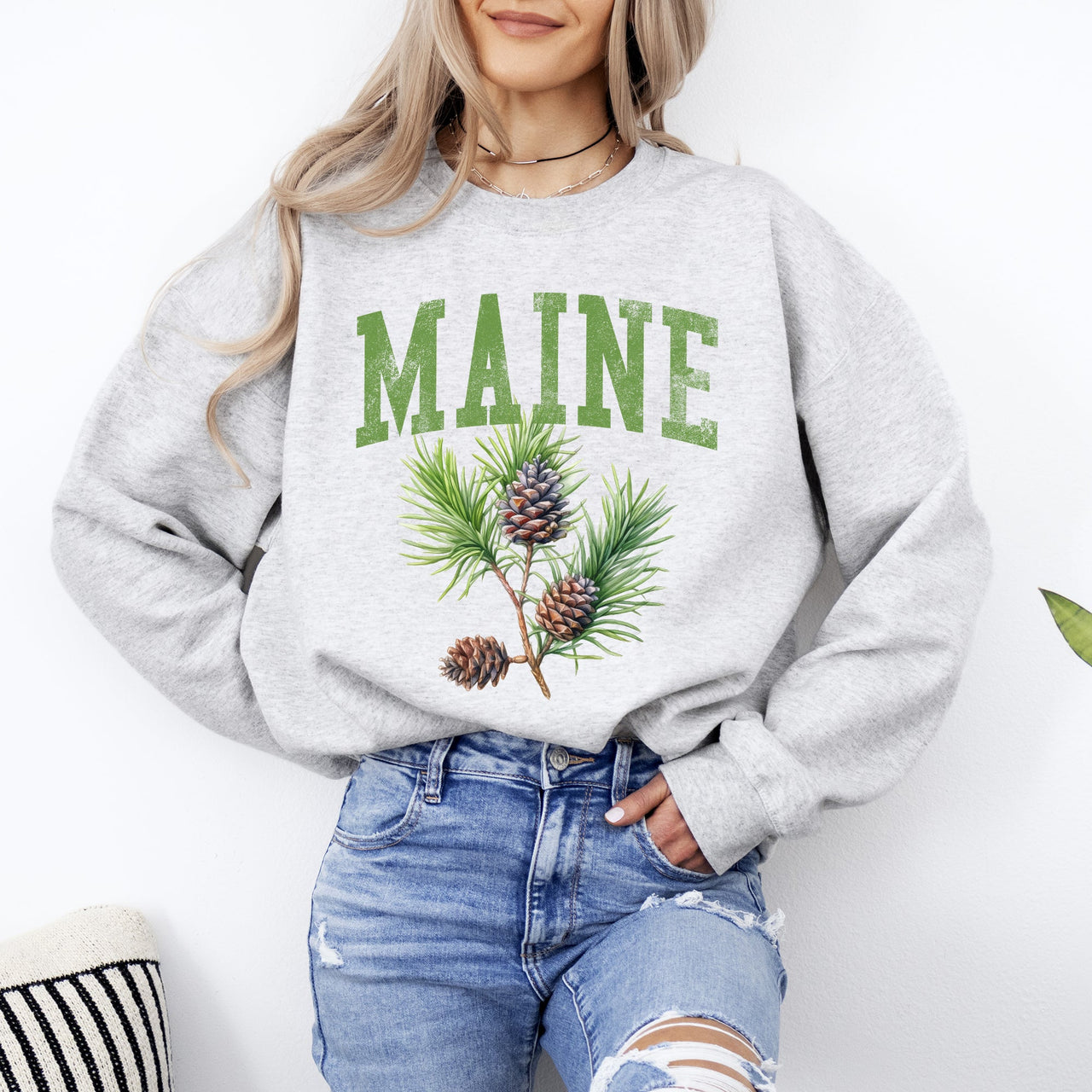 Maine State Flower Pine Cone And Tassel Heritage Edition Premium Graphic Sweatshirt