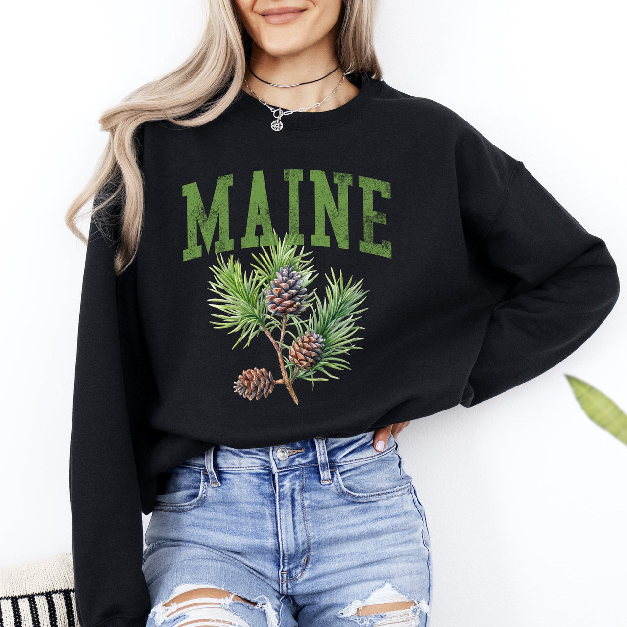 Maine State Flower Pine Cone And Tassel Heritage Edition Premium Graphic Sweatshirt