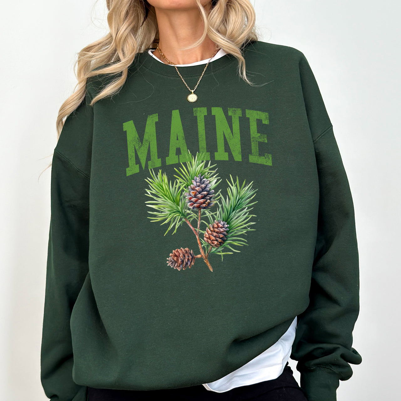 Maine State Flower Pine Cone And Tassel Heritage Edition Premium Graphic Sweatshirt