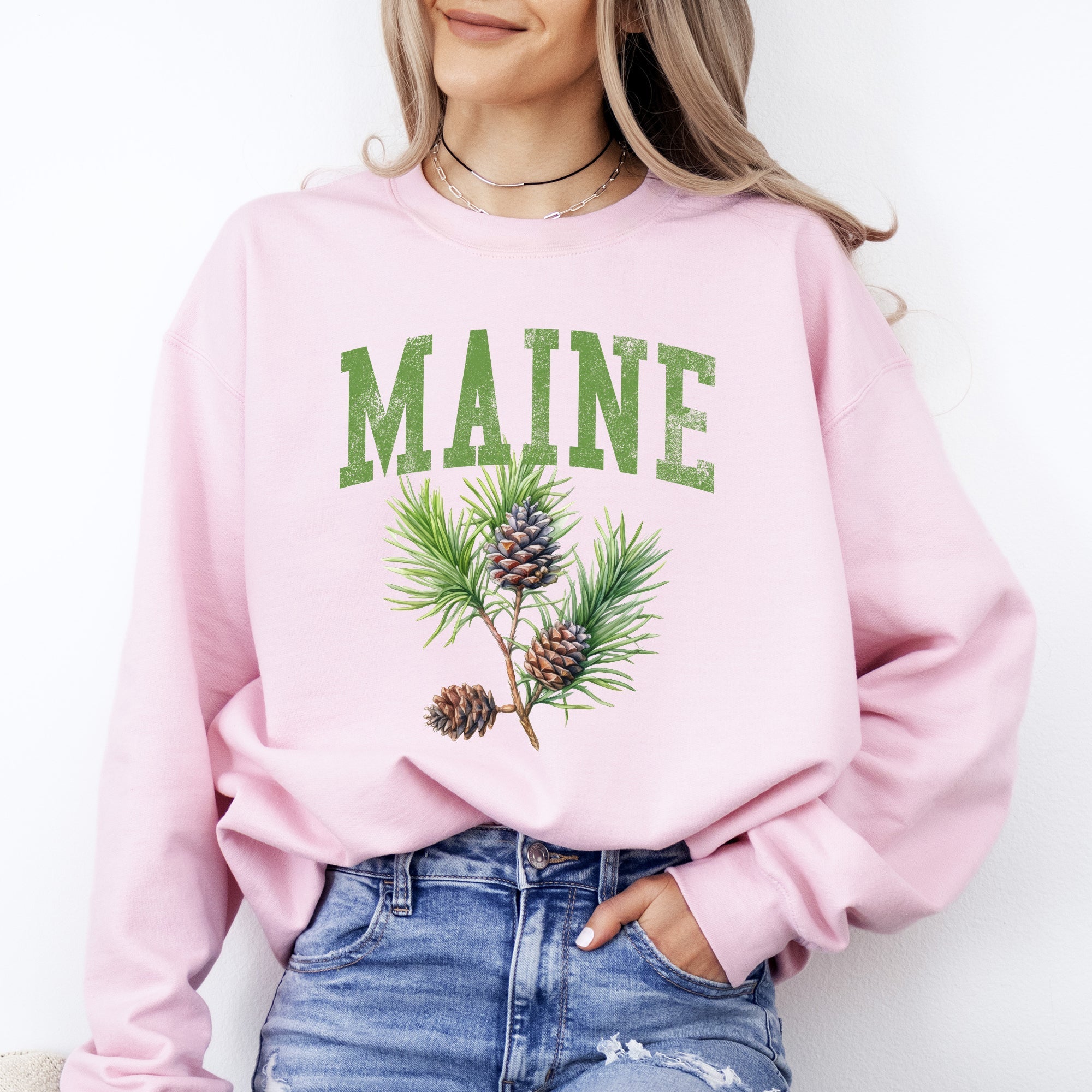 Maine State Flower Pine Cone And Tassel Heritage Edition Premium Graphic Sweatshirt