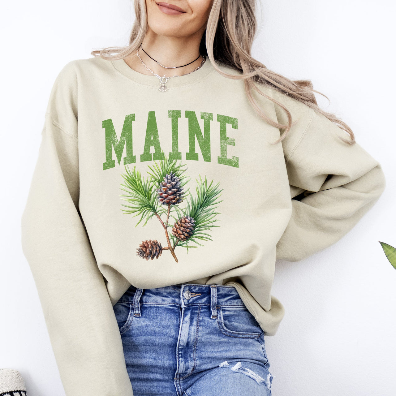 Maine State Flower Pine Cone And Tassel Heritage Edition Premium Graphic Sweatshirt