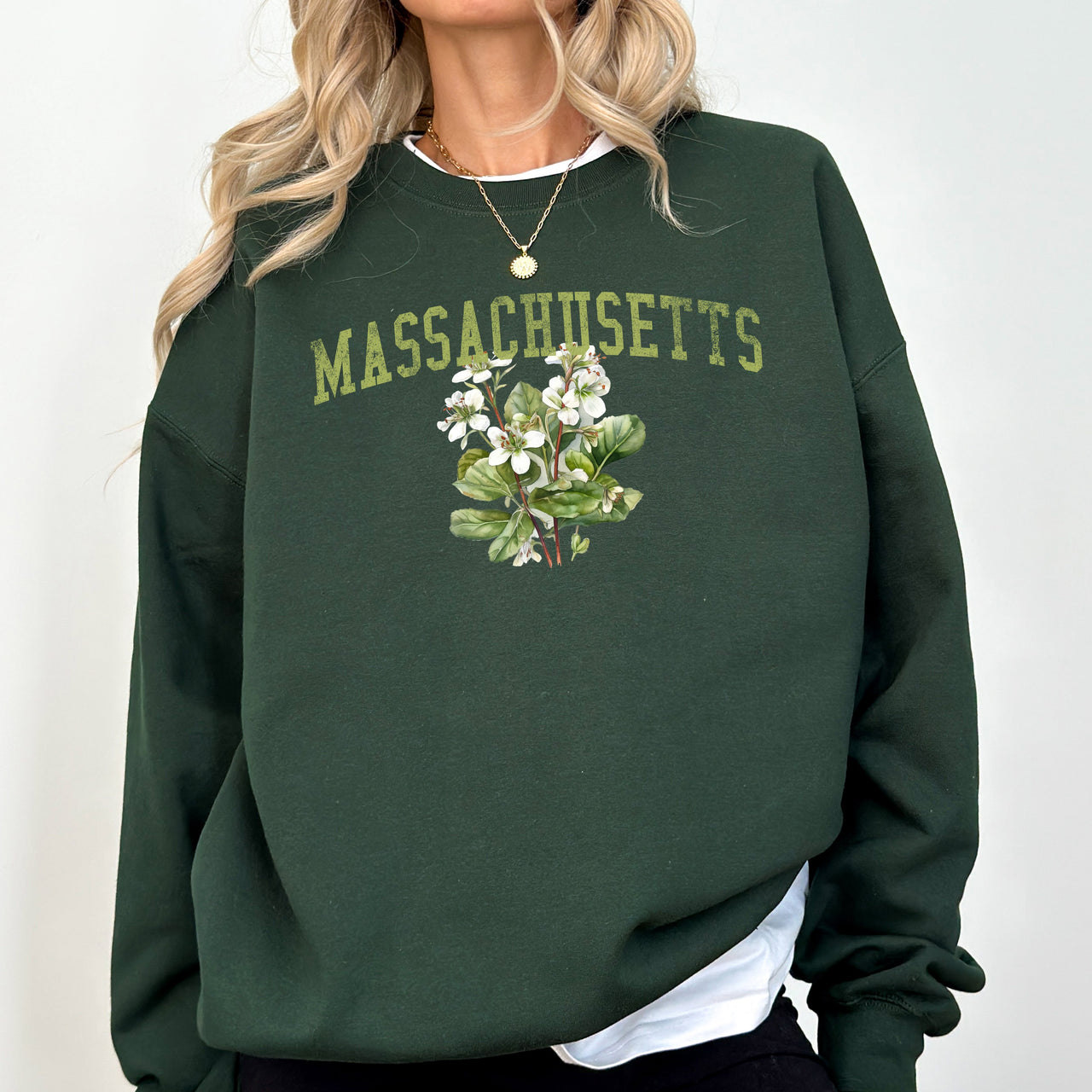 Massachusetts State Flower Emblem Celebrating Bay State Heritage Artwork Sweatshirt