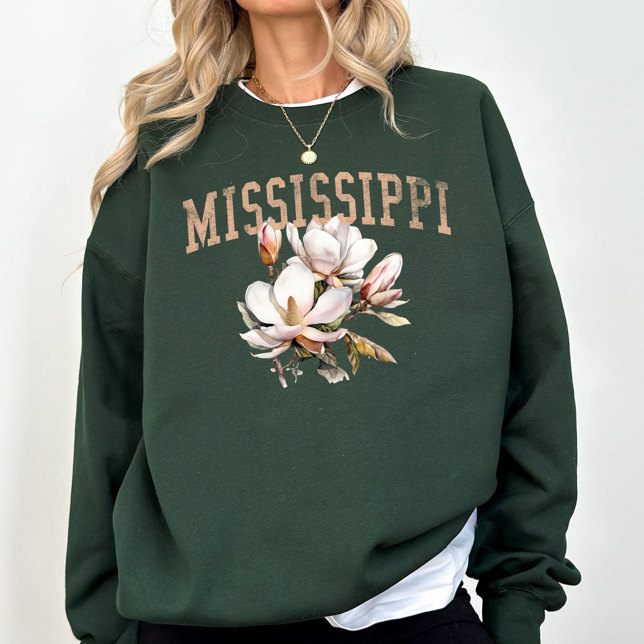 Mississippi State Flower Vintage Script Garden State Pride Heritage Collection Graphic Sweatshirt
