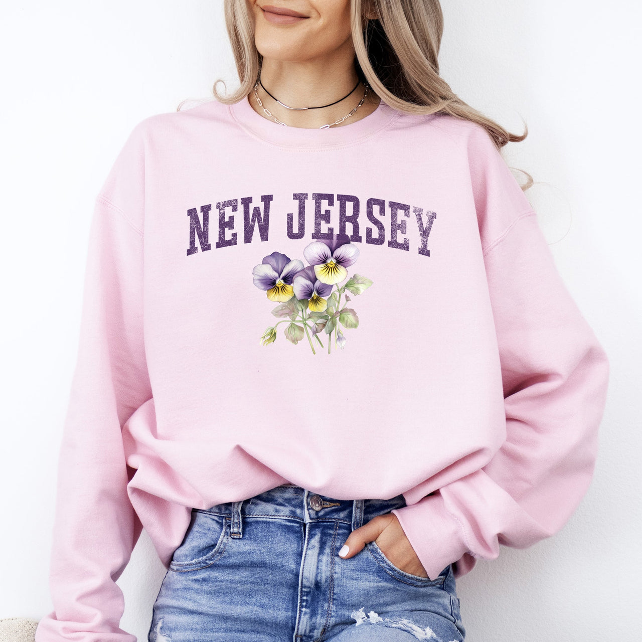 New Jersey State Flower Emblem Illustration Garden State Pride Graphic Sweatshirt