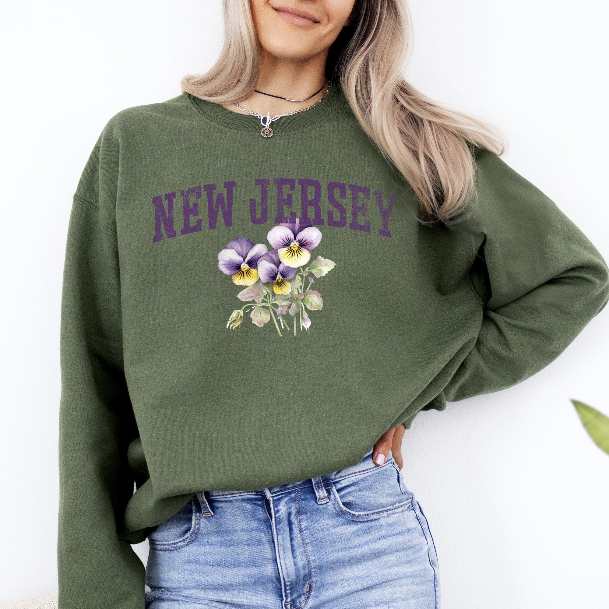 New Jersey State Flower Emblem Illustration Garden State Pride Graphic Sweatshirt