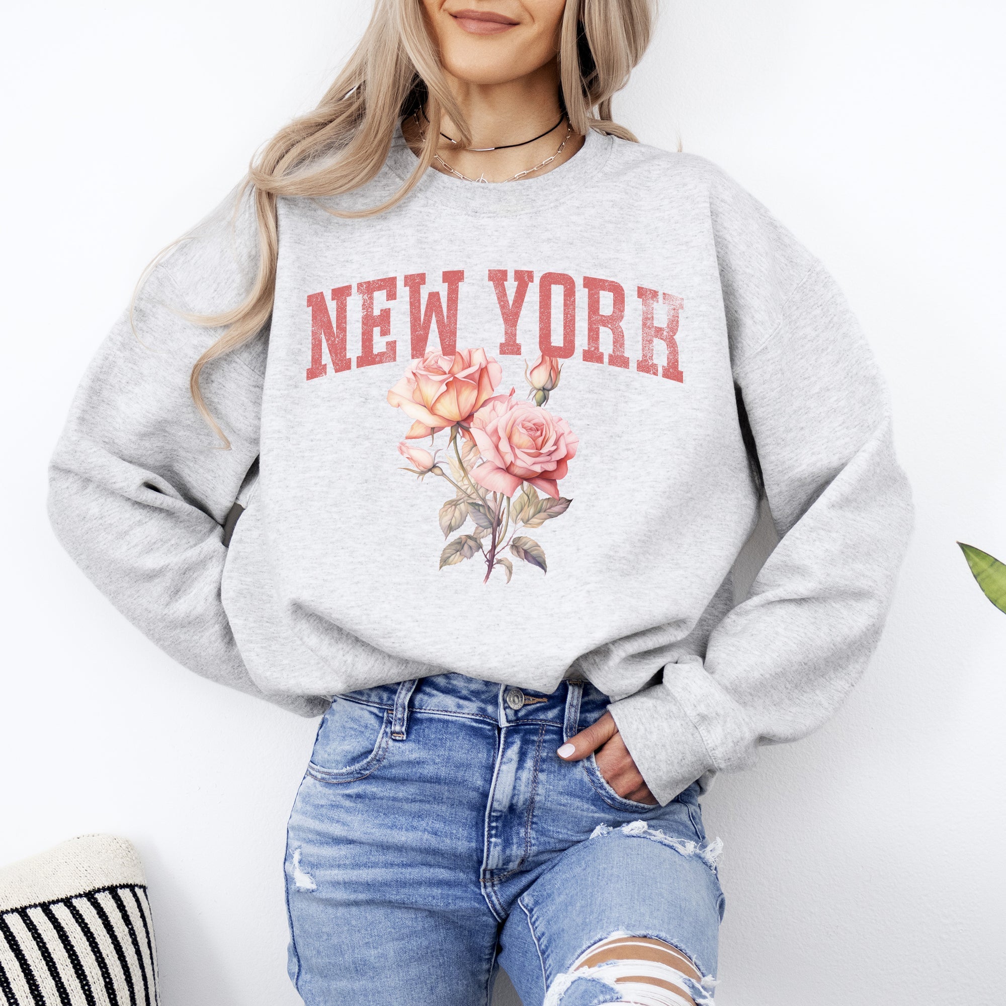 New York State Flower Botanical Motif Vintage Edition Premium Soft Fleece Sweatshirt