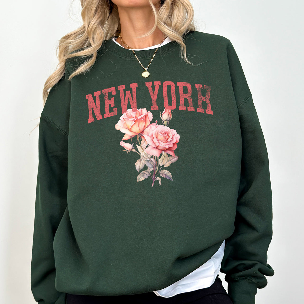 New York State Flower Botanical Motif Vintage Edition Premium Soft Fleece Sweatshirt