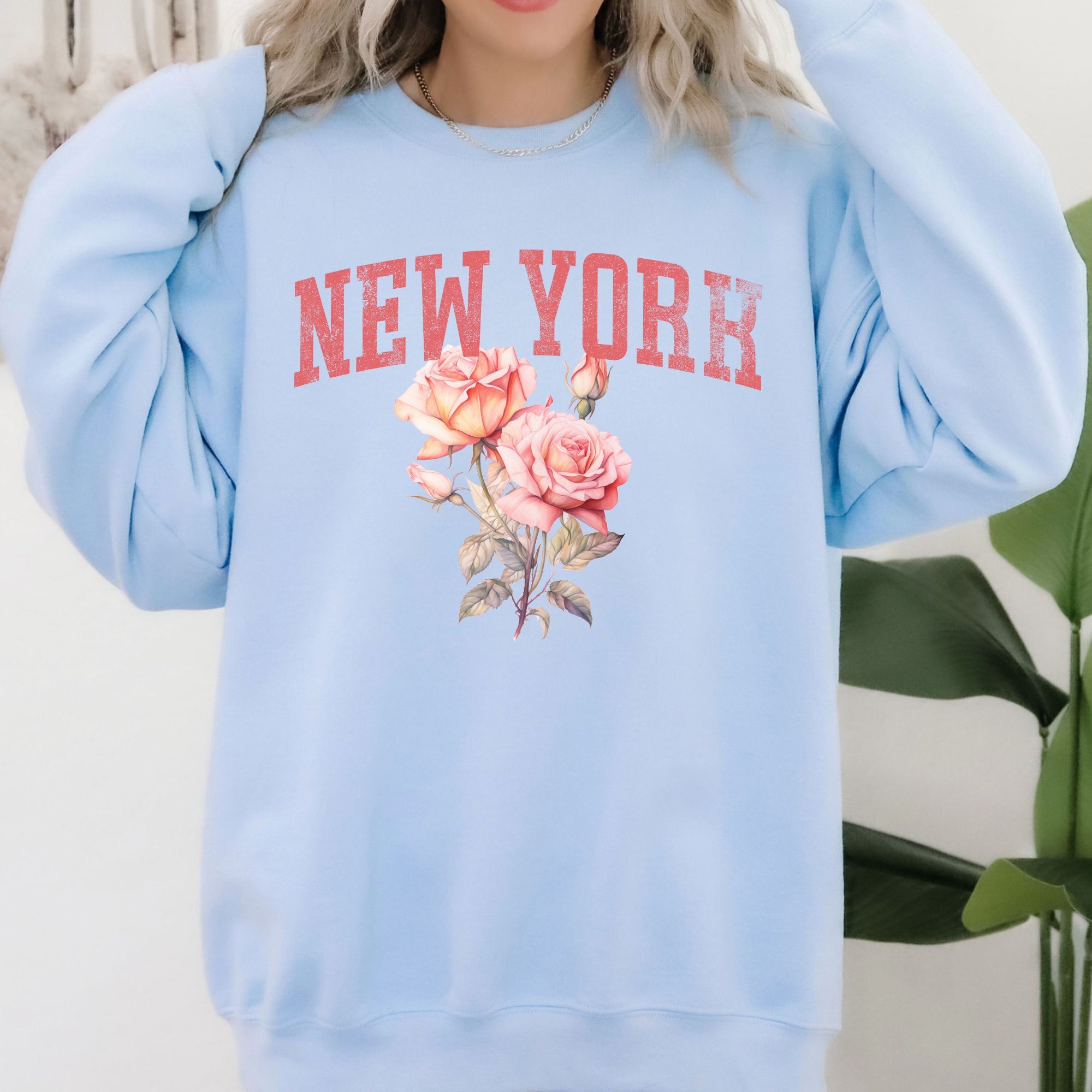 New York State Flower Botanical Motif Vintage Edition Premium Soft Fleece Sweatshirt