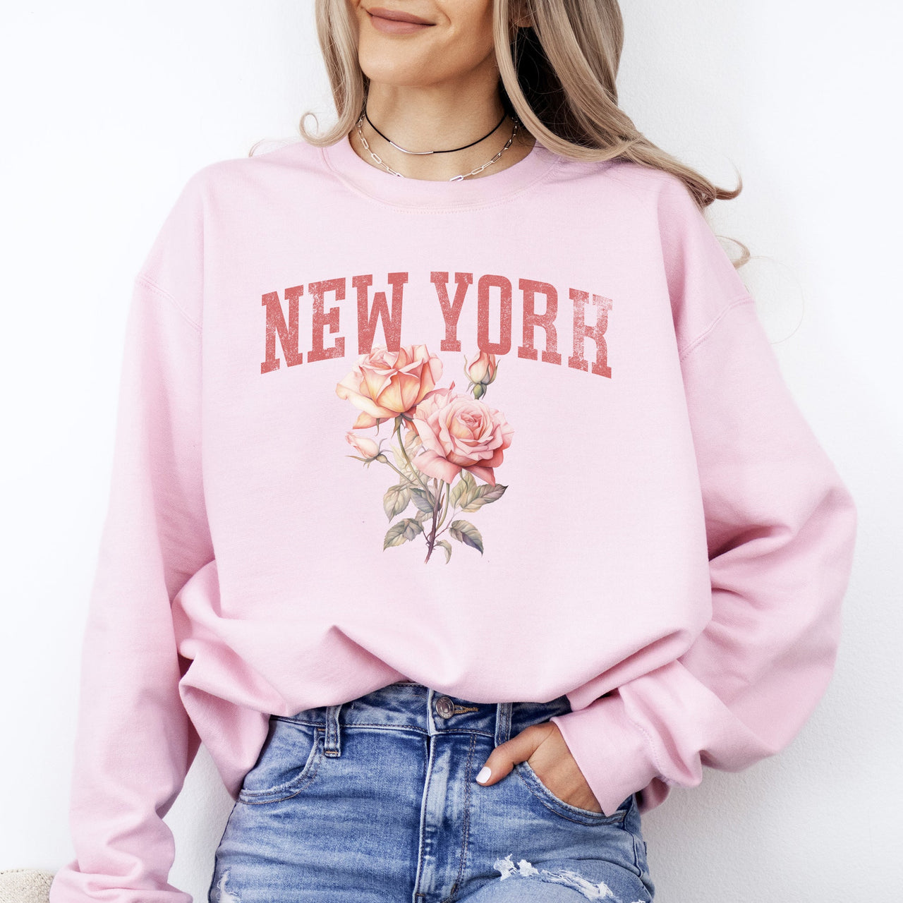 New York State Flower Botanical Motif Vintage Edition Premium Soft Fleece Sweatshirt