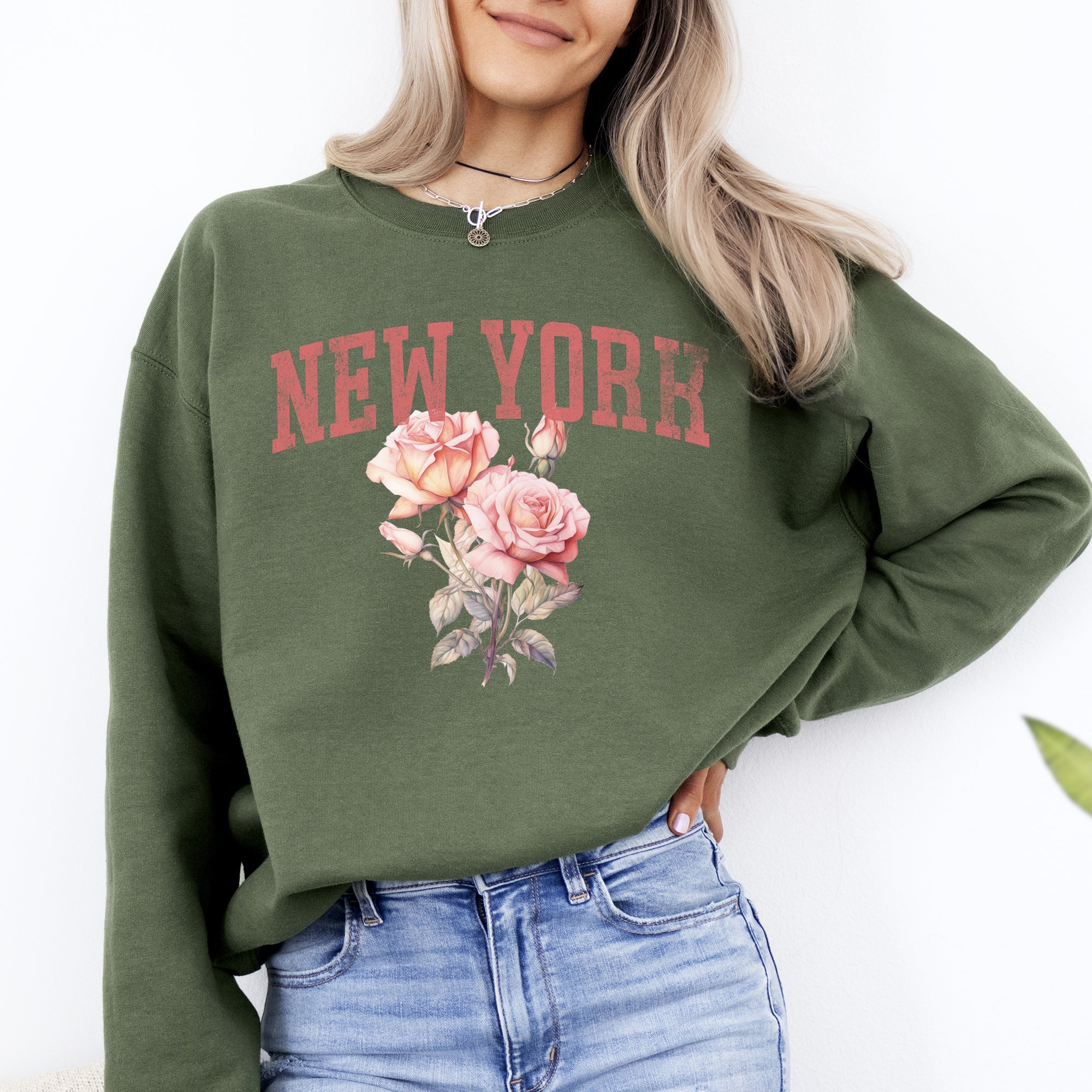 New York State Flower Botanical Motif Vintage Edition Premium Soft Fleece Sweatshirt