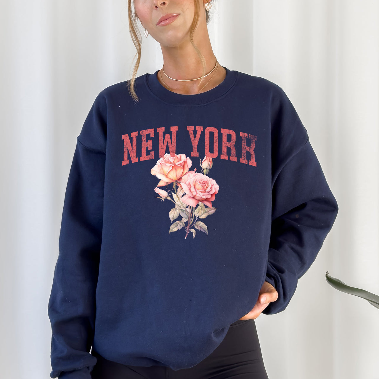 New York State Flower Botanical Motif Vintage Edition Premium Soft Fleece Sweatshirt