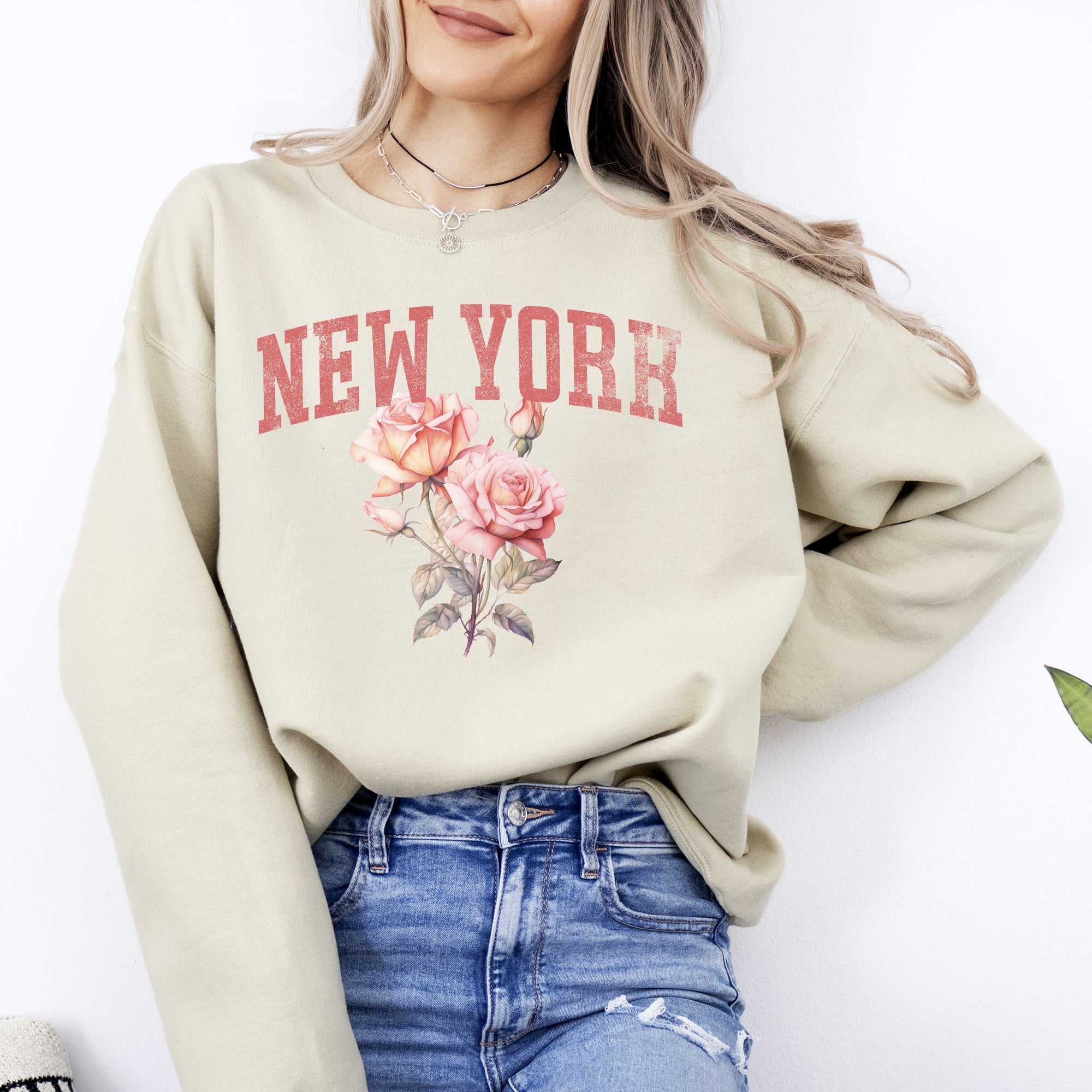 New York State Flower Botanical Motif Vintage Edition Premium Soft Fleece Sweatshirt