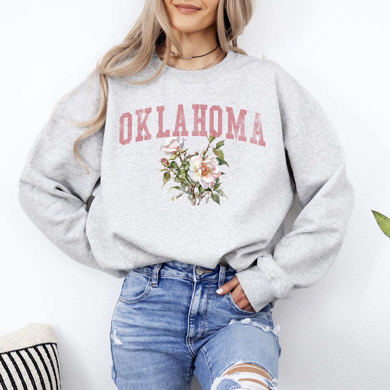 Oklahoma State Flower Bold State Pride Graphic Artwork In Premium Comfort Sweatshirt