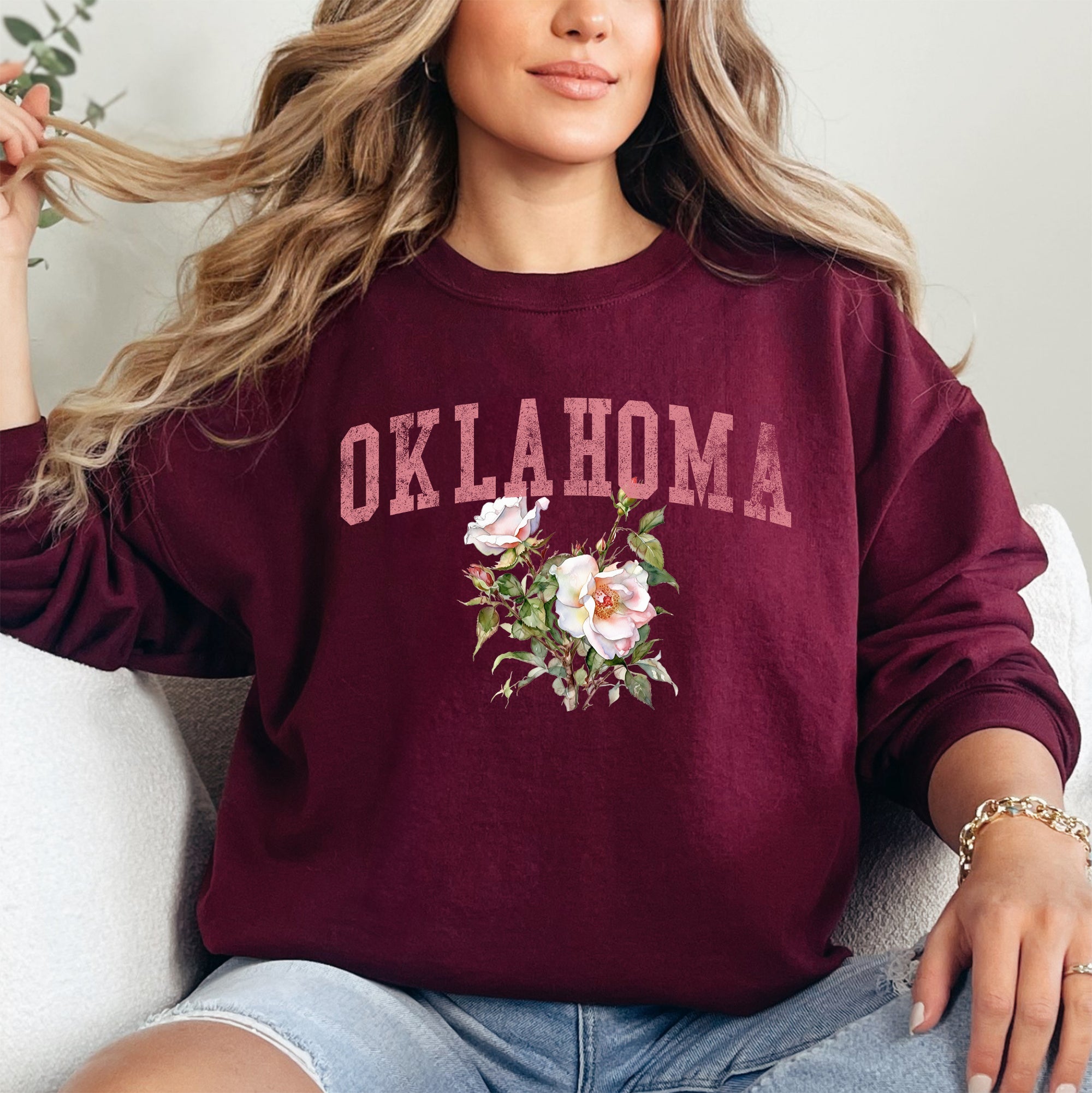 Oklahoma State Flower Bold State Pride Graphic Artwork In Premium Comfort Sweatshirt