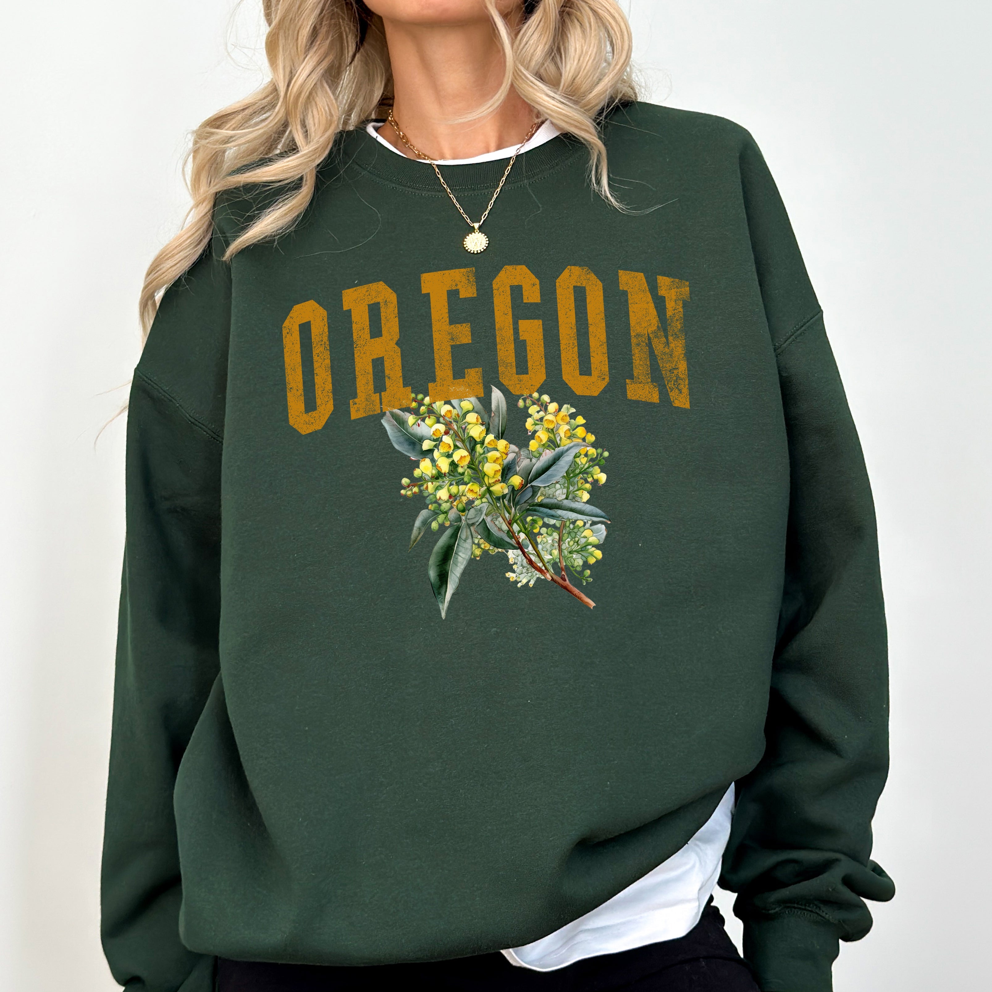Oregon State Flower Botanical Emblem Illustration For Nature Lovers Premium Sweatshirt