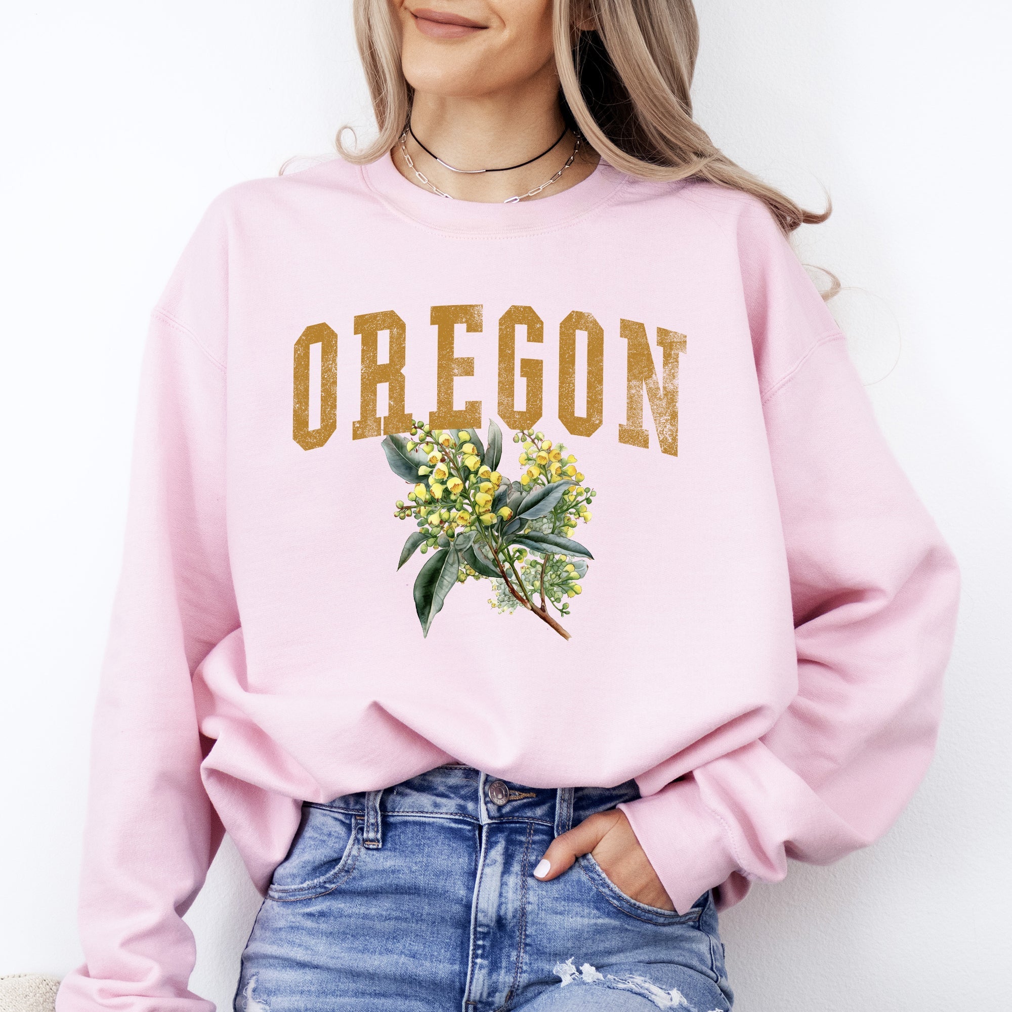 Oregon State Flower Botanical Emblem Illustration For Nature Lovers Premium Sweatshirt
