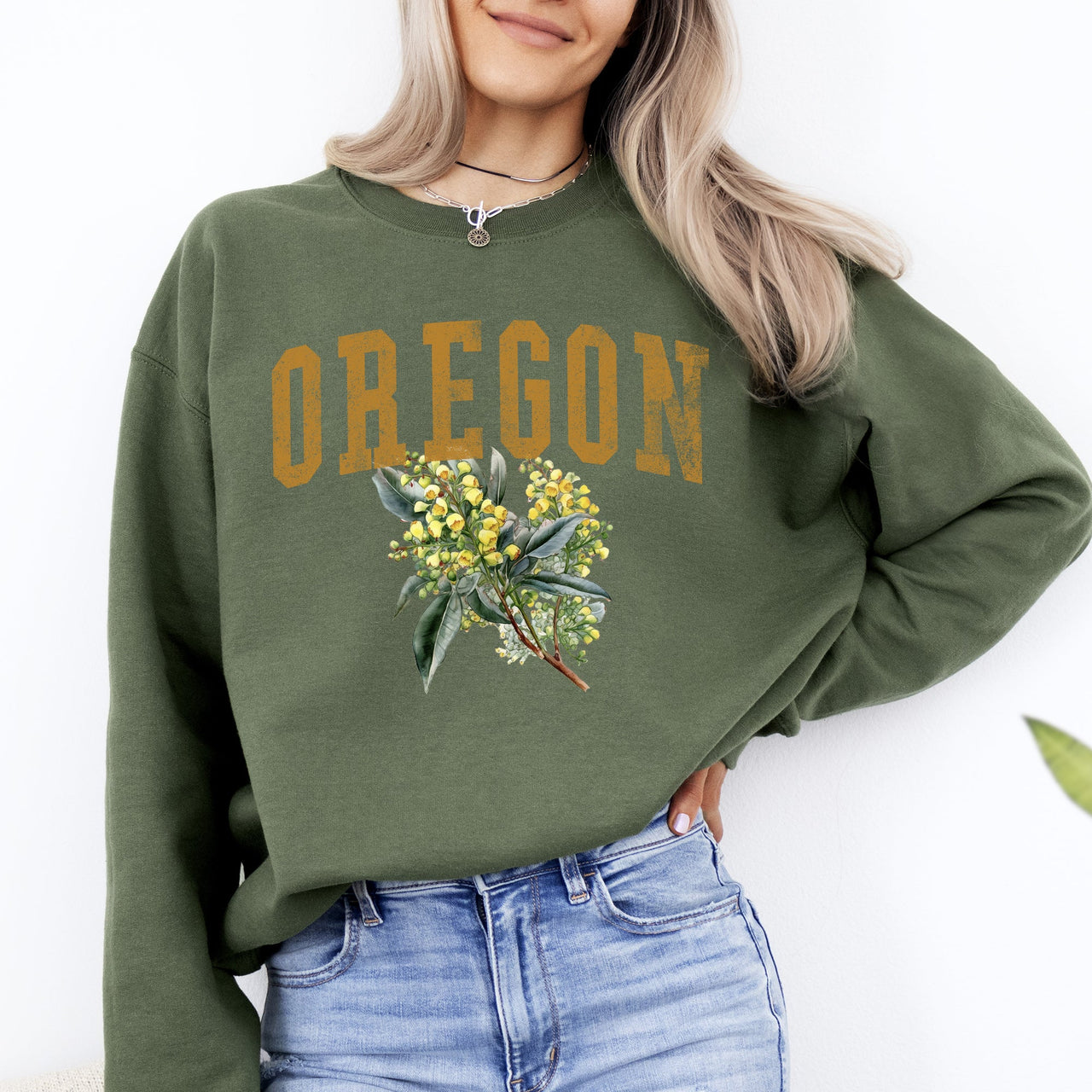 Oregon State Flower Botanical Emblem Illustration For Nature Lovers Premium Sweatshirt