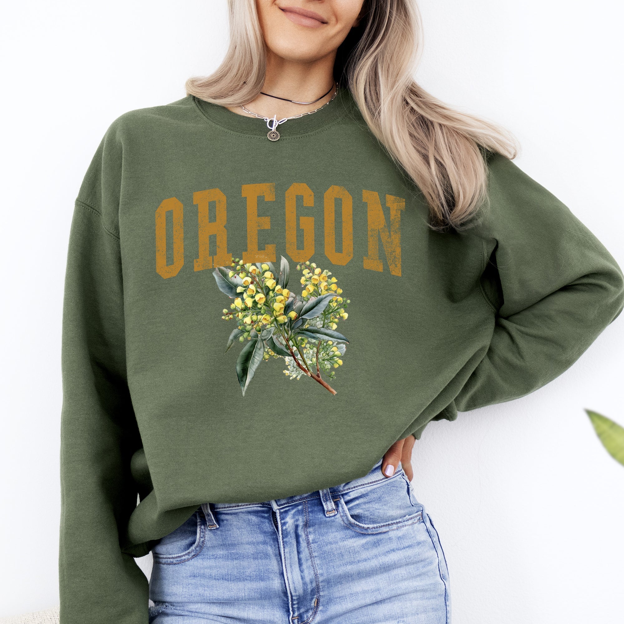 Oregon State Flower Botanical Emblem Illustration For Nature Lovers Premium Sweatshirt