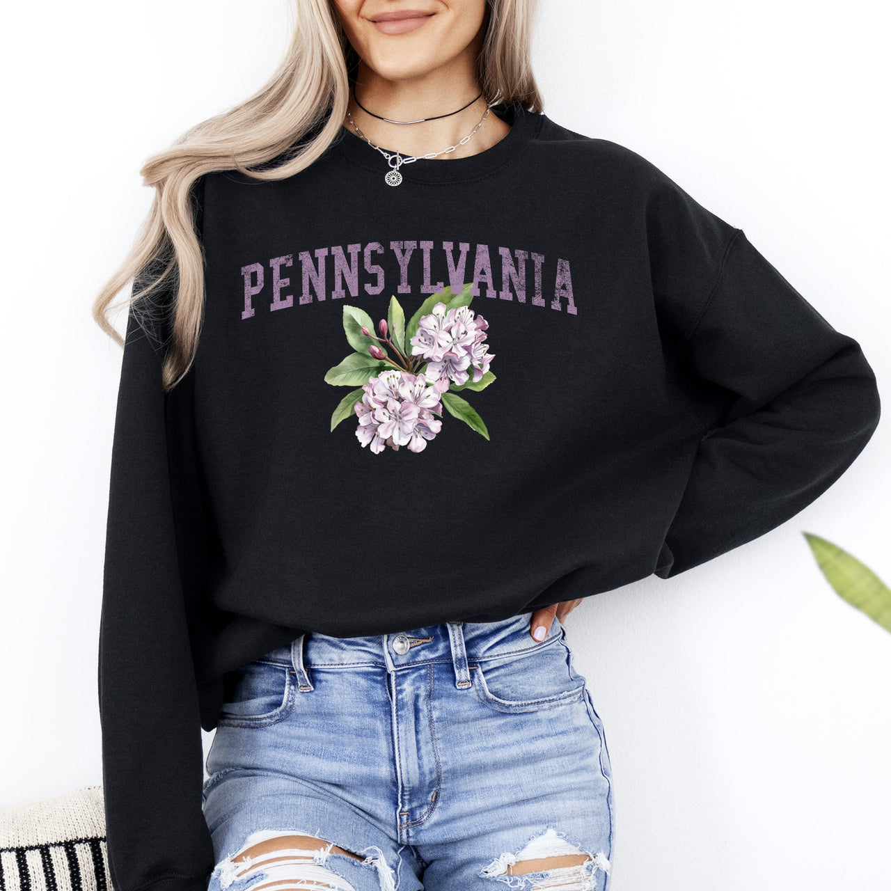 Pennsylvania State Flower Emblem Graphic Soft Fleece Warm Everyday Cozy Sweatshirt