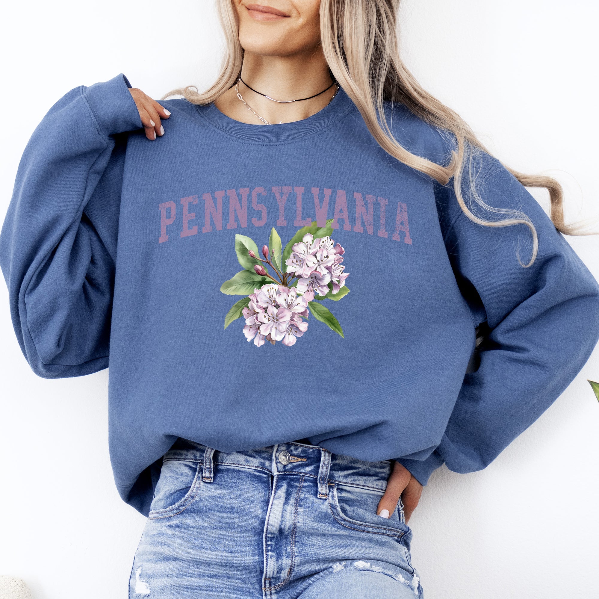 Pennsylvania State Flower Emblem Graphic Soft Fleece Warm Everyday Cozy Sweatshirt
