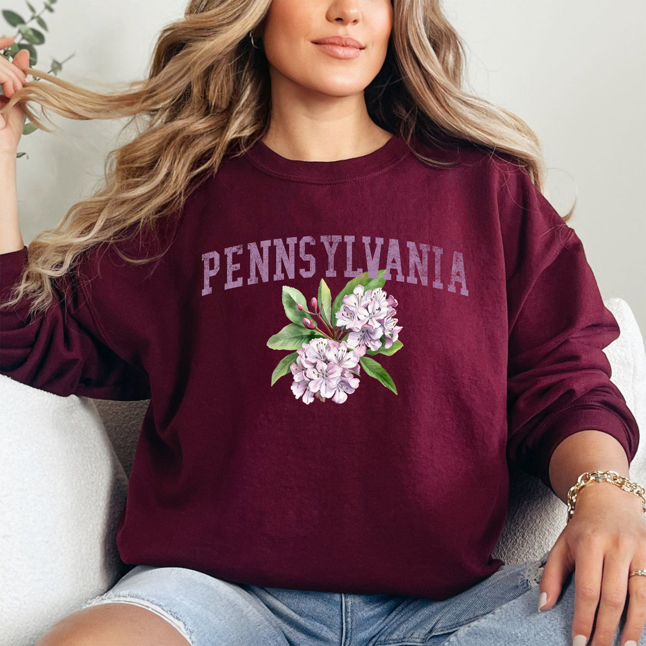 Pennsylvania State Flower Emblem Graphic Soft Fleece Warm Everyday Cozy Sweatshirt