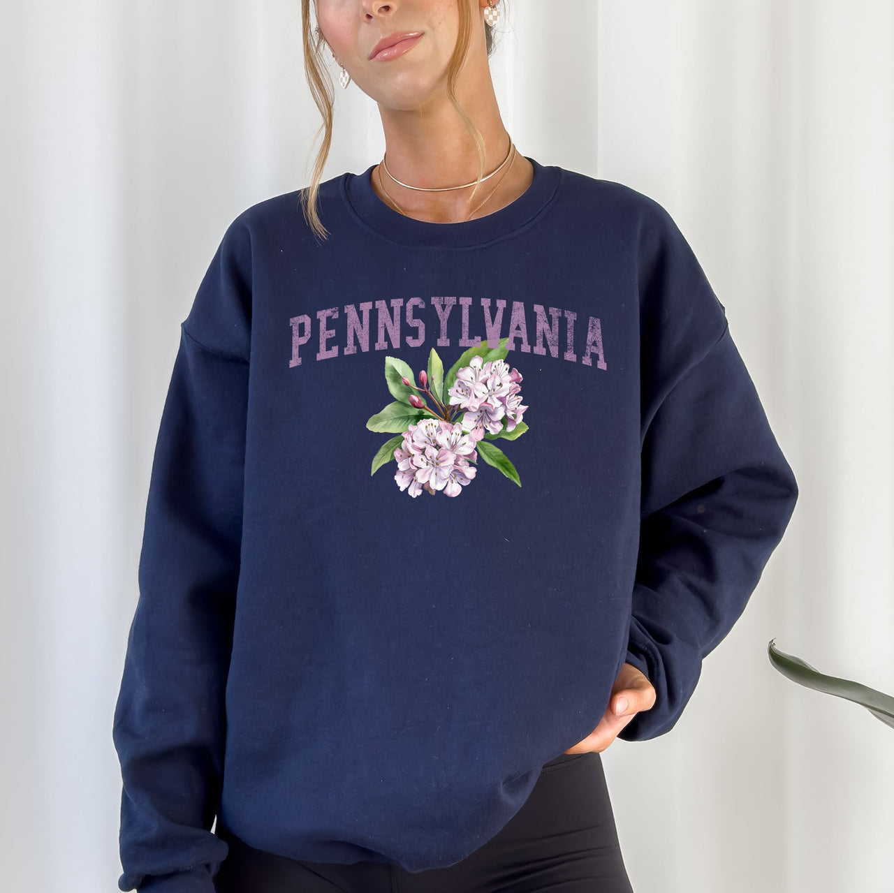 Pennsylvania State Flower Emblem Graphic Soft Fleece Warm Everyday Cozy Sweatshirt