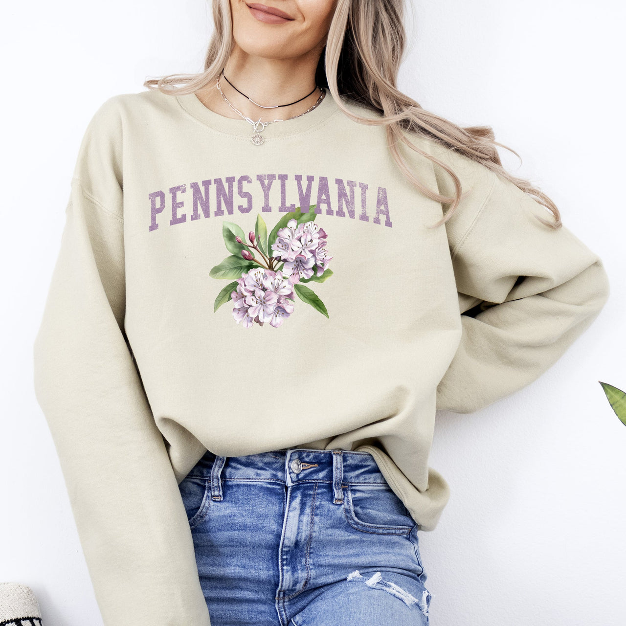 Pennsylvania State Flower Emblem Graphic Soft Fleece Warm Everyday Cozy Sweatshirt