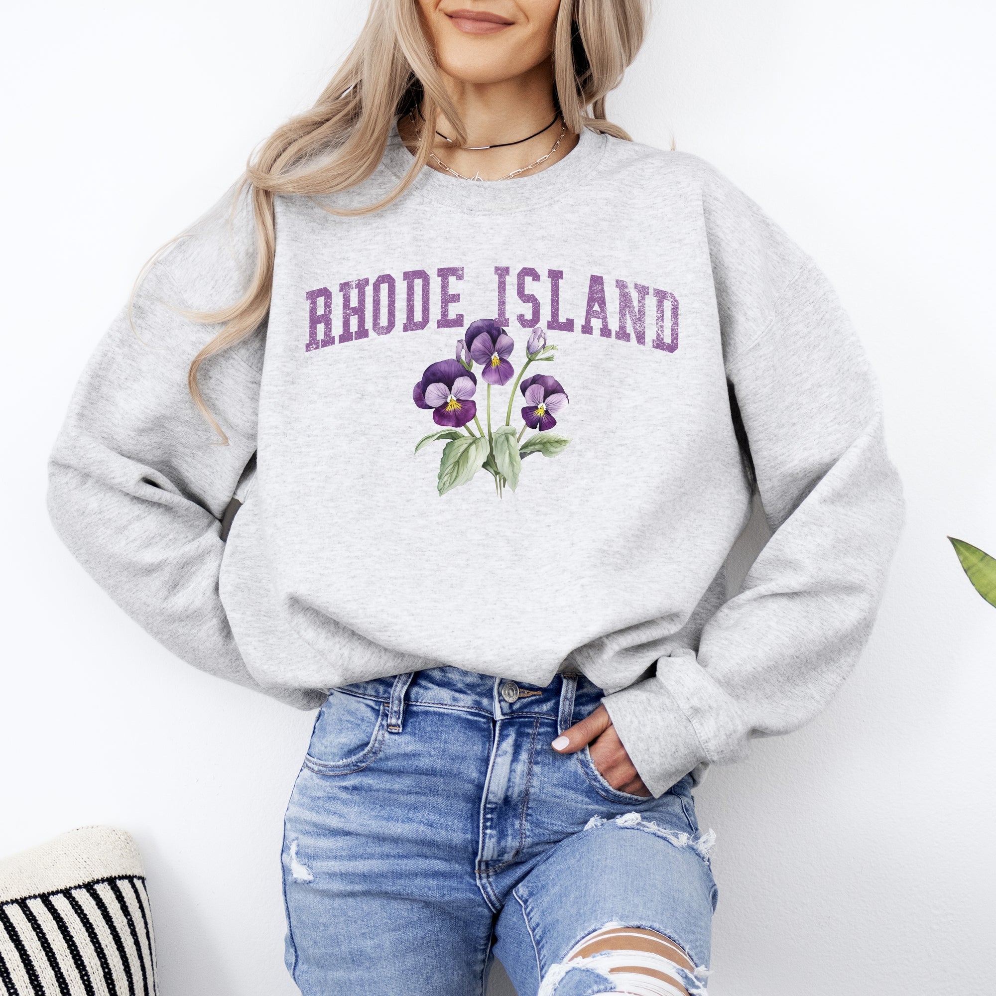 Rhode Island State Flower Botanical Emblem Inspired Design Celebrating Local Flora Heritage And State Pride Sweatshirt