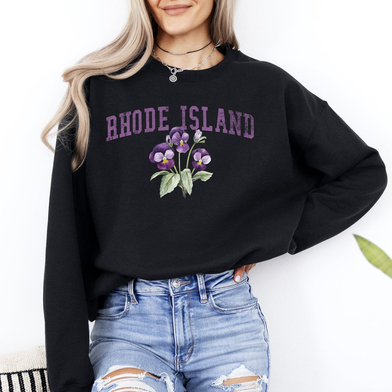 Rhode Island State Flower Botanical Emblem Inspired Design Celebrating Local Flora Heritage And State Pride Sweatshirt