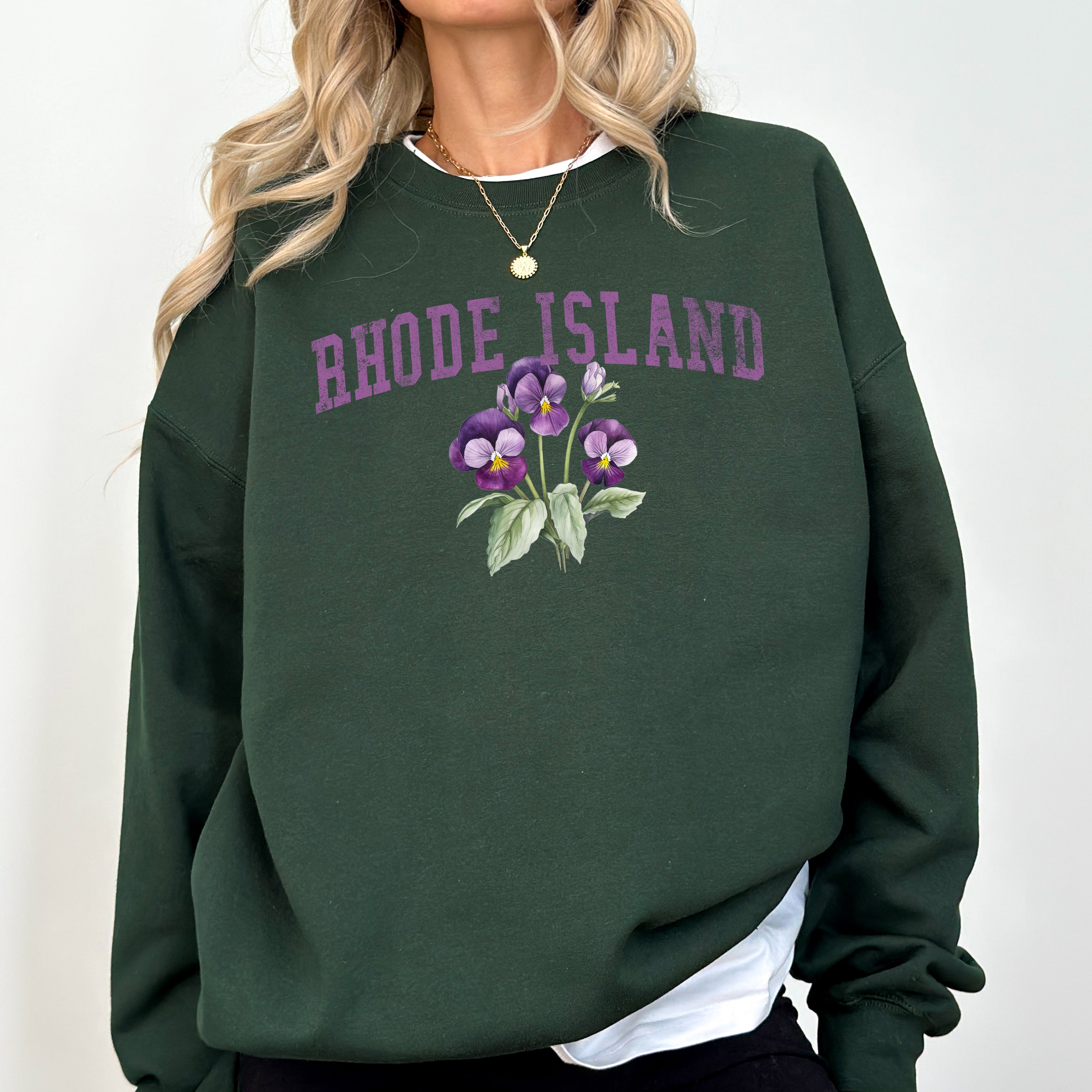Rhode Island State Flower Botanical Emblem Inspired Design Celebrating Local Flora Heritage And State Pride Sweatshirt