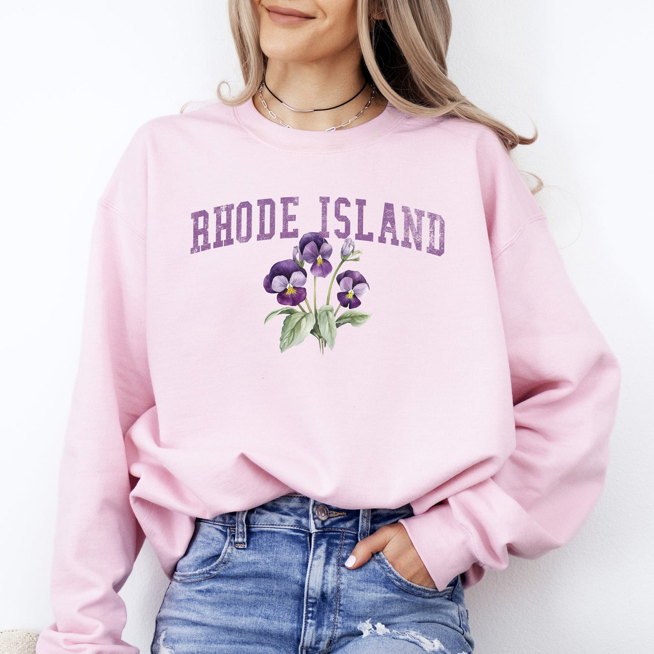Rhode Island State Flower Botanical Emblem Inspired Design Celebrating Local Flora Heritage And State Pride Sweatshirt